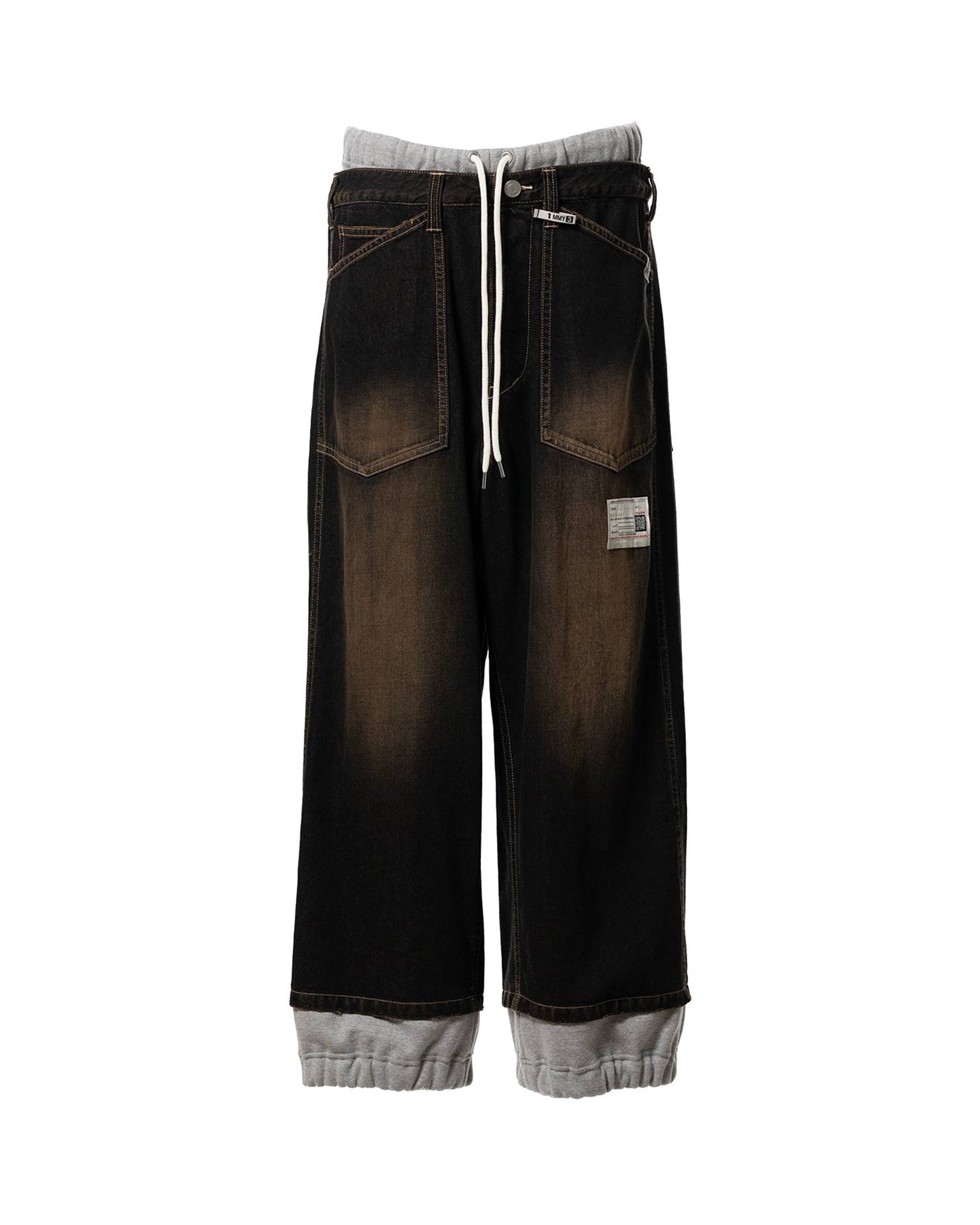 SWEAT COMBINED DENIM PANTS / BLACK