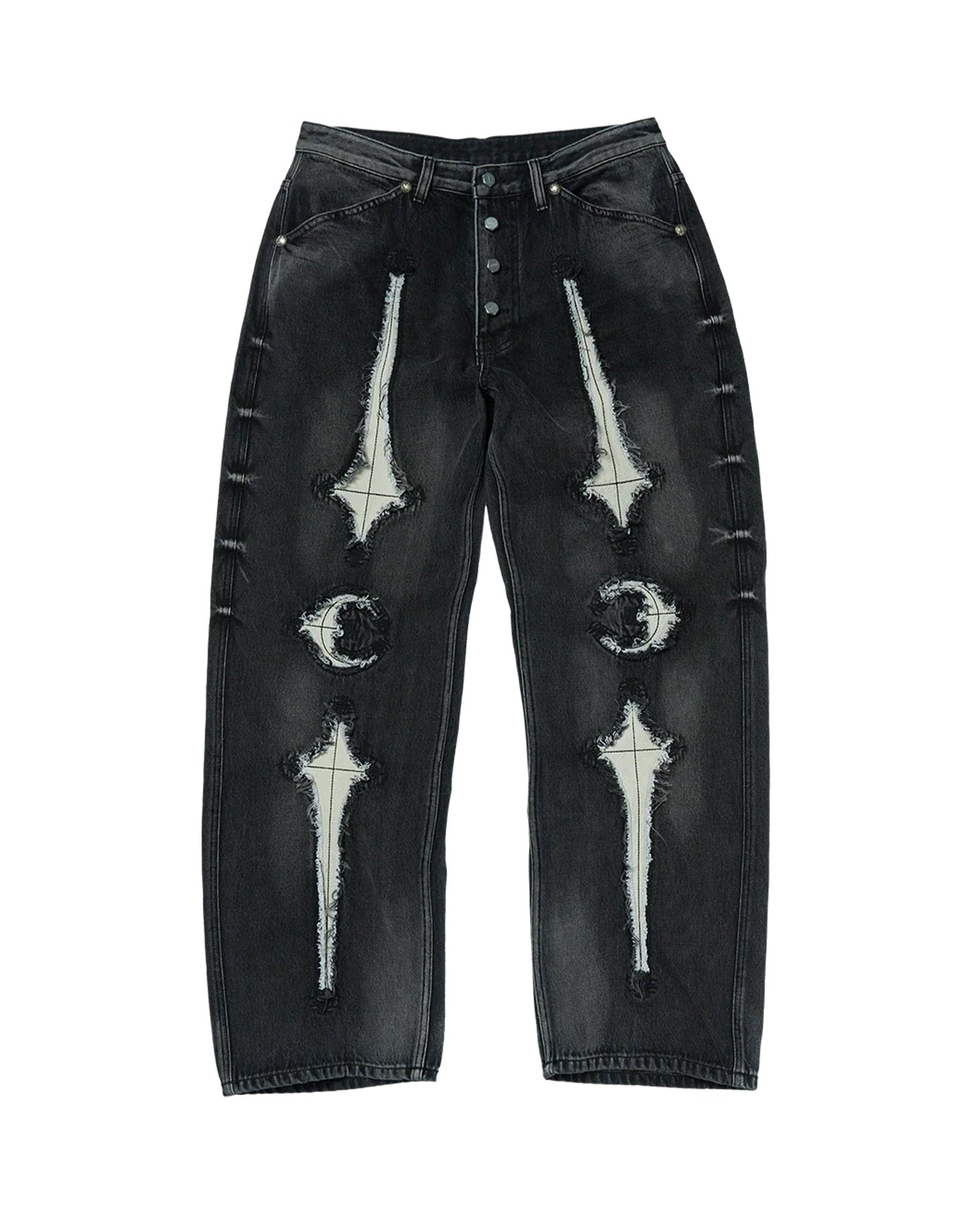 TC BONE LEATHER DENIM PANTS / BLACK