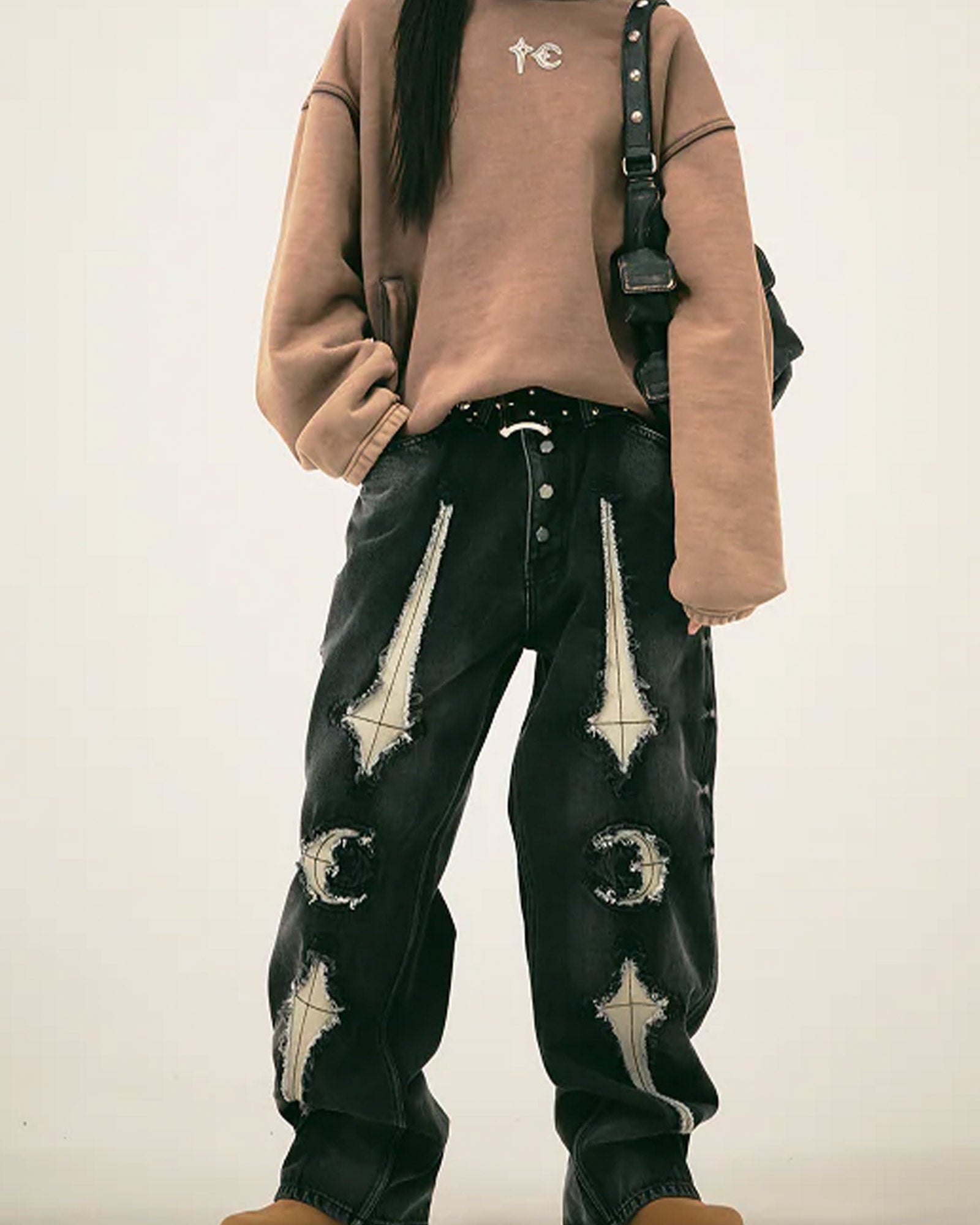 THUG CLUB・サグクラブ - デニムパンツ TC BONE LEATHER DENIM PANTS / BLACK