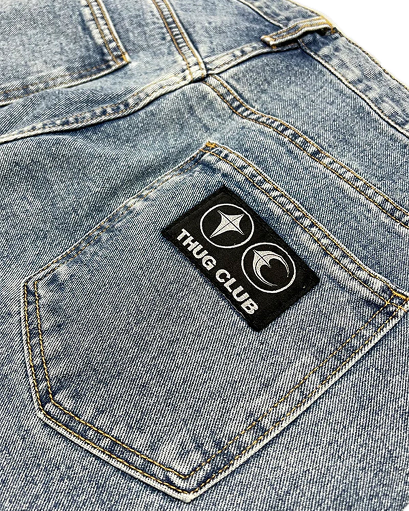 THUG CLUB(サグクラブ)「 TC LEATHER WASHING DENIM PANTS / BLUE