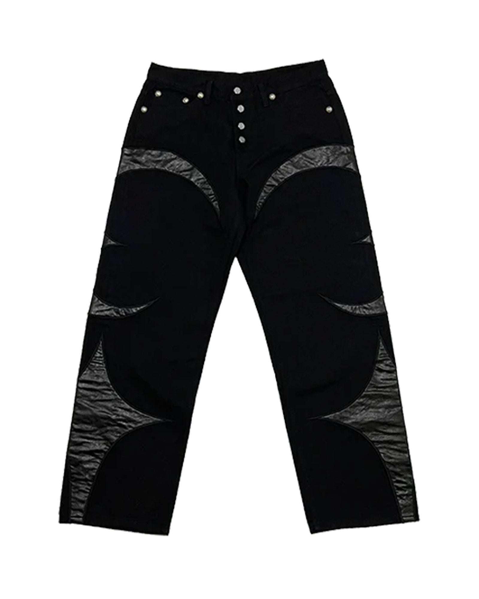 TC LEATHER WASHING DENIM PANTS / ALL BLACK