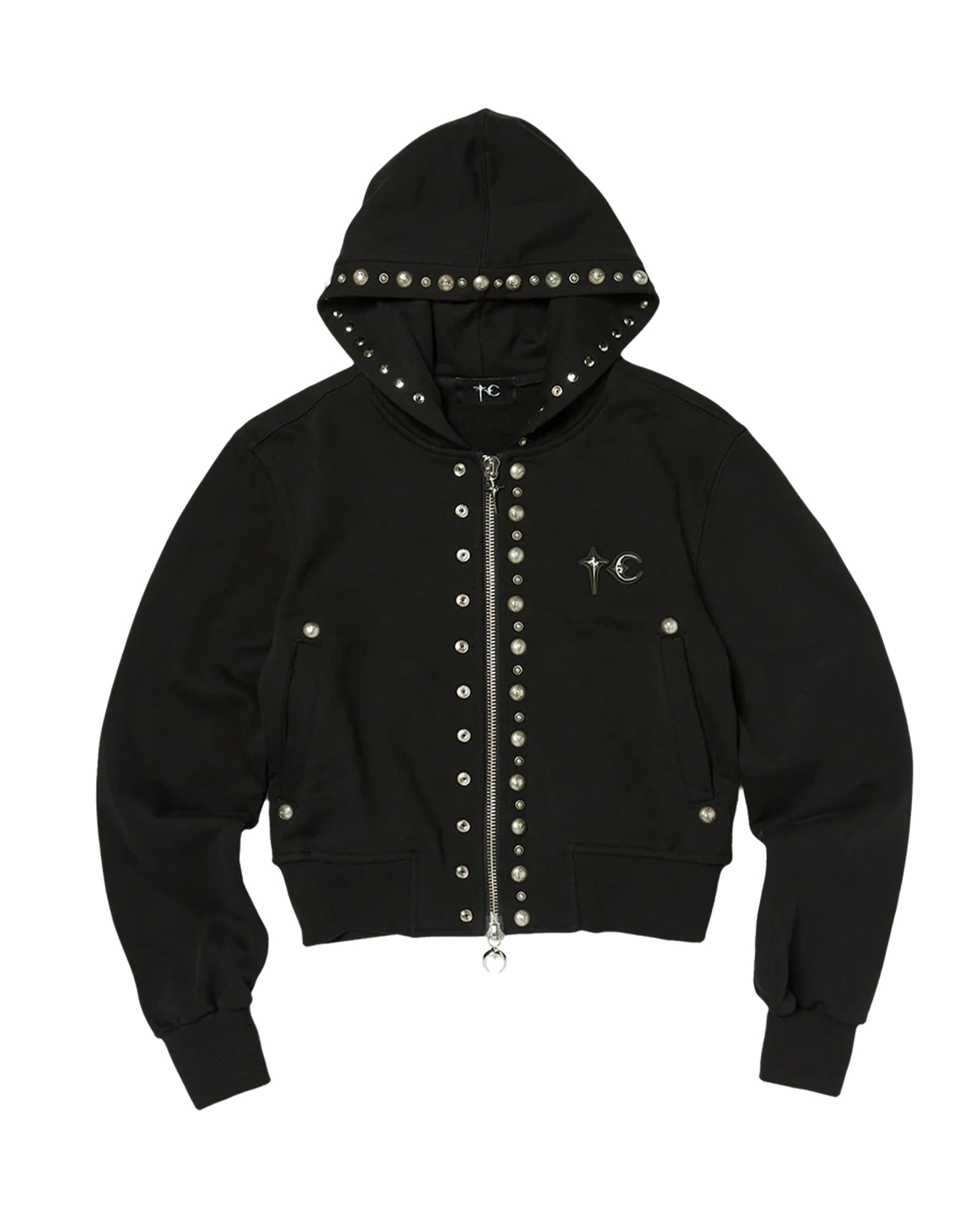 TC STUDDED LINE CROPPED ZIP-UP HOODIE / BLACK