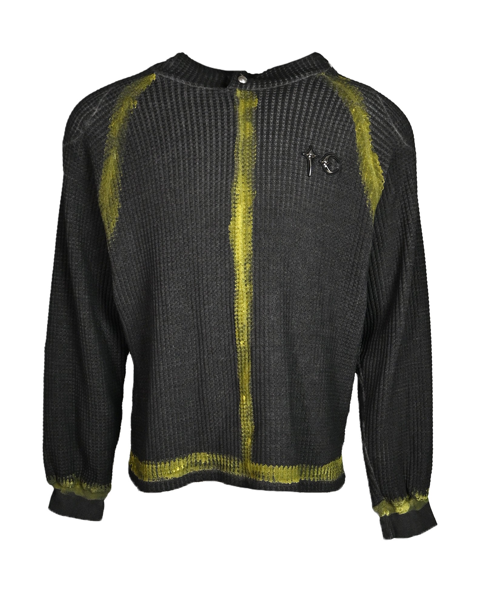 BULK SHOULDER PAINTED LINE WAFFLE HOODIE / BLACK/YELLOW