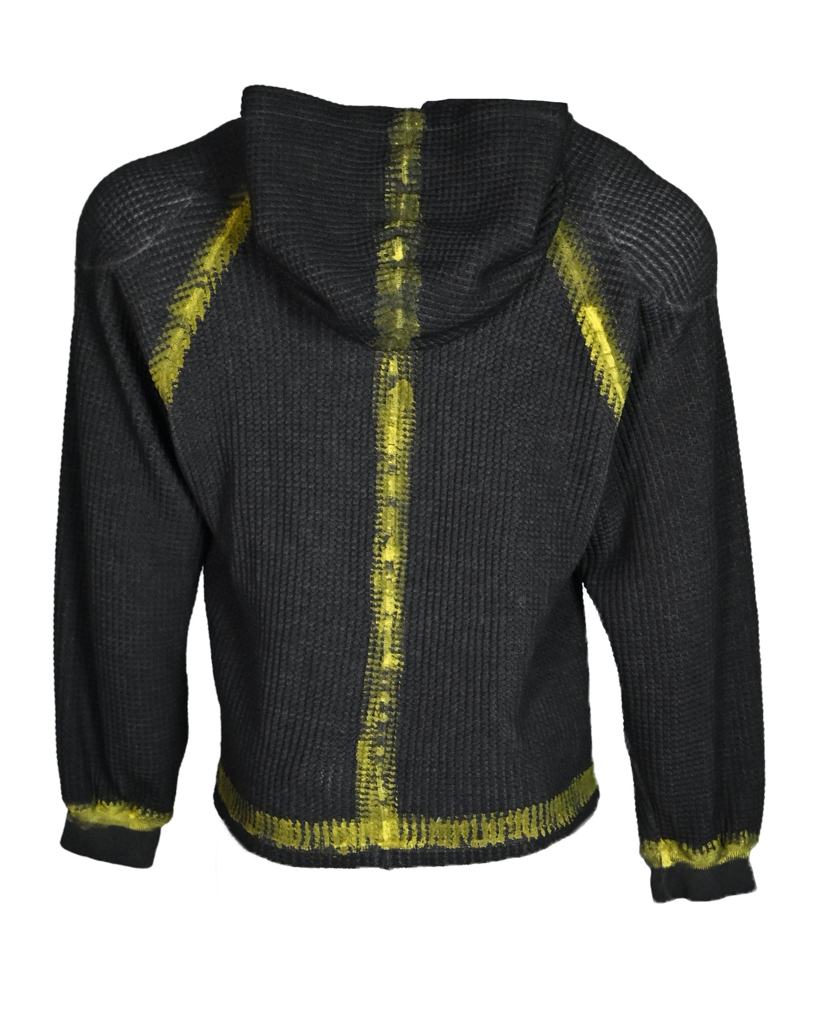 THUG CLUB・サグクラブ - パーカー・フーディ BULK SHOULDER PAINTED LINE WAFFLE HOODIE / BLACK/YELLOW