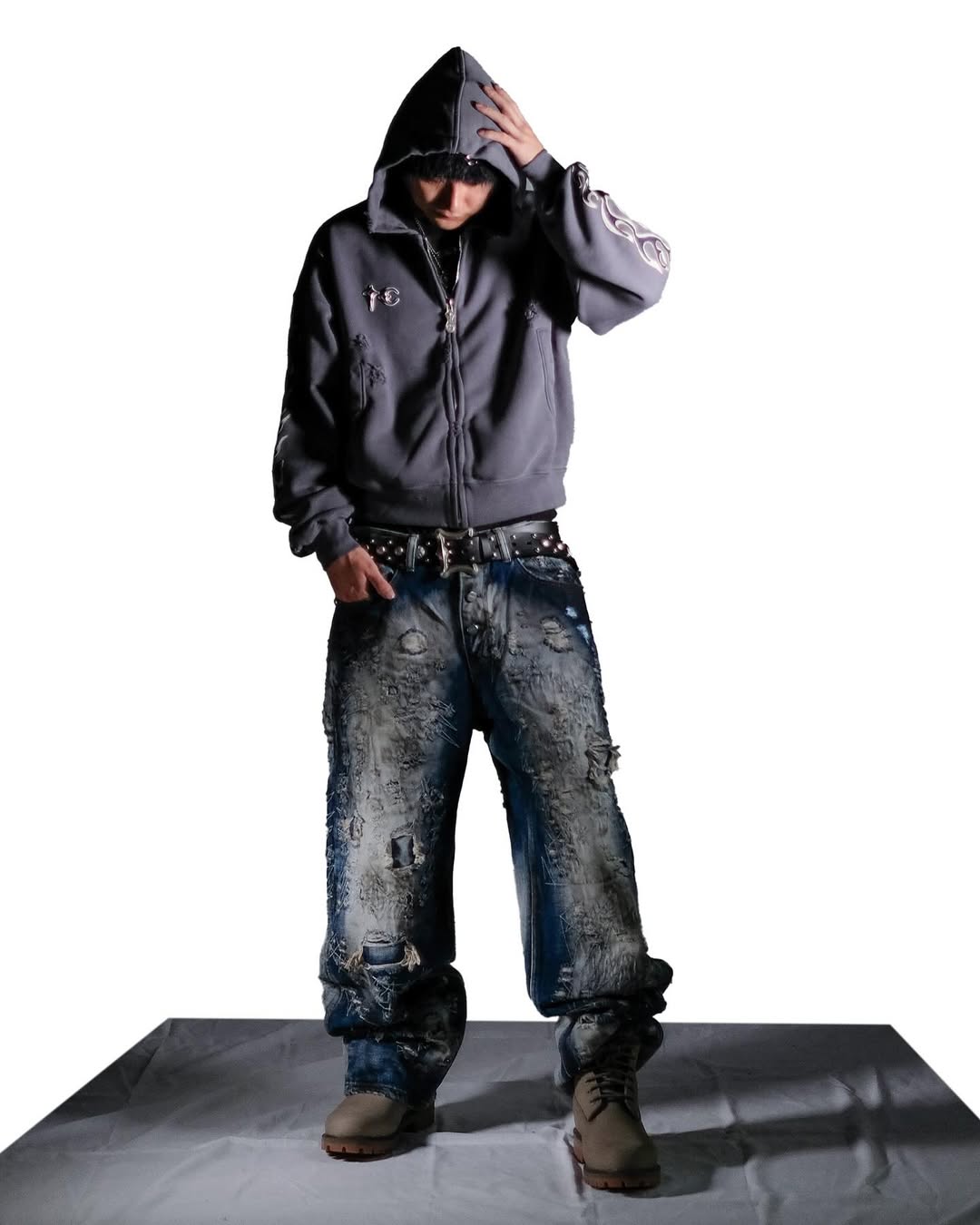 THUG CLUB・サグクラブ - デニムパンツ HARD-WASHED DAMAGED DENIM PANTS / BLUE