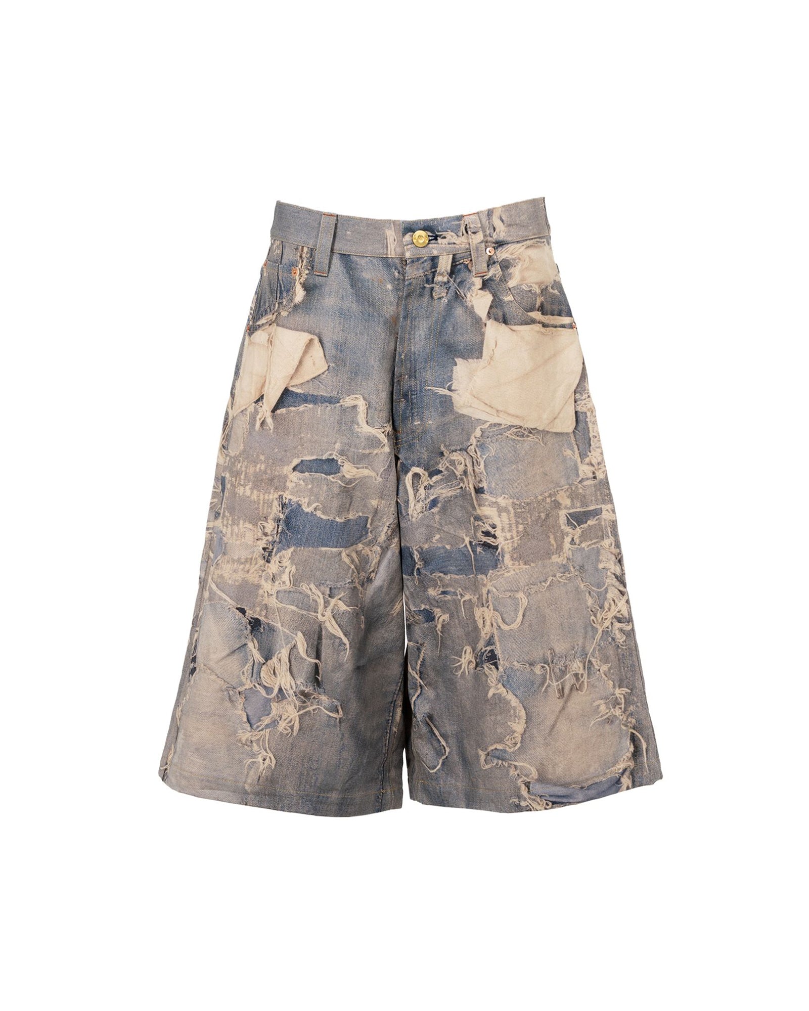TROMPE-L'OEIL PRINT BERMUDA SHORTS / INDIGO