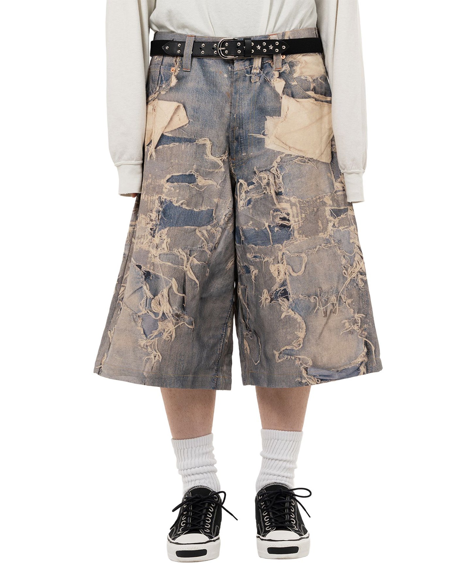 KAMIYA・カミヤ - ハーフ・ショートパンツ TROMPE-L'OEIL PRINT BERMUDA SHORTS / INDIGO