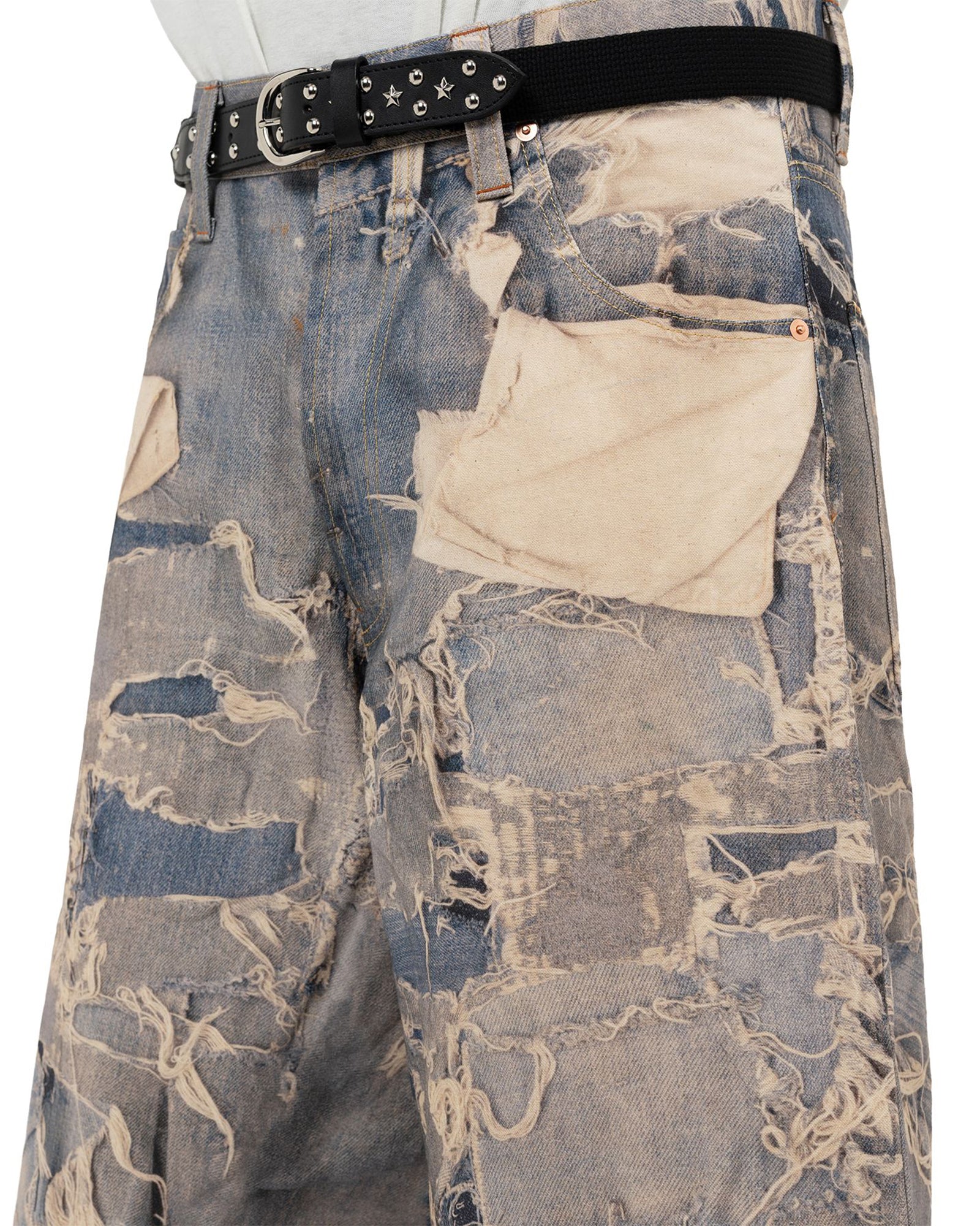 KAMIYA・カミヤ - ハーフ・ショートパンツ TROMPE-L'OEIL PRINT BERMUDA SHORTS / INDIGO