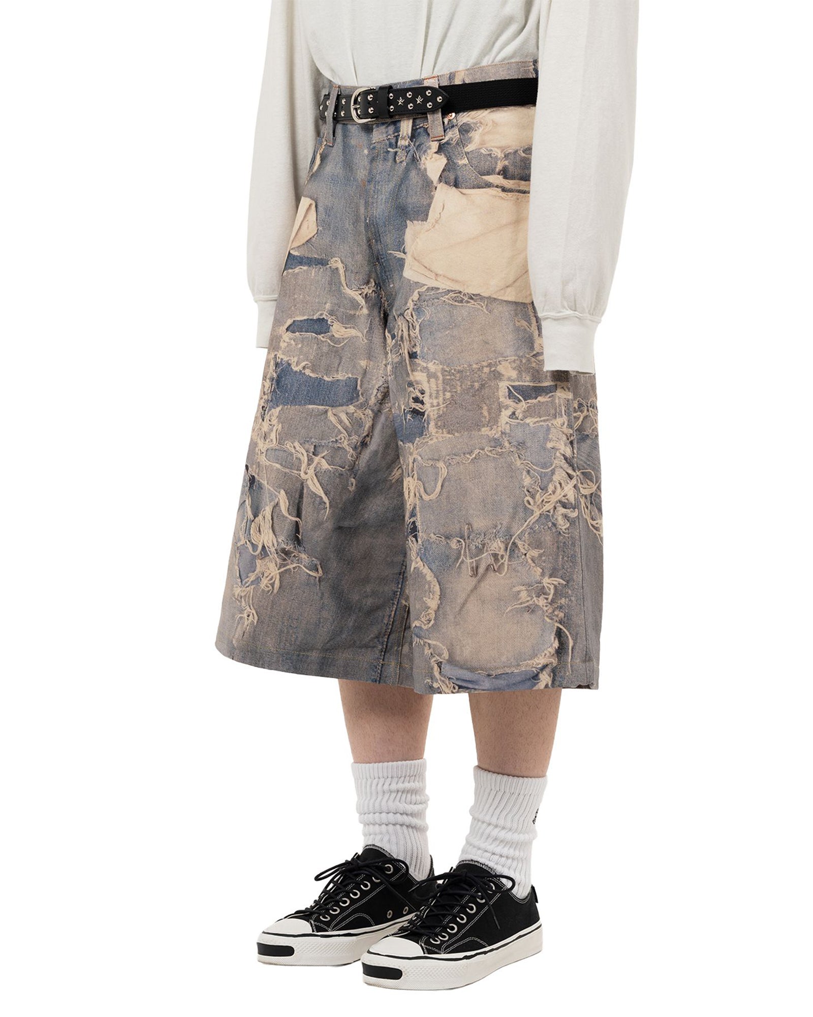 KAMIYA・カミヤ - ハーフ・ショートパンツ TROMPE-L'OEIL PRINT BERMUDA SHORTS / INDIGO
