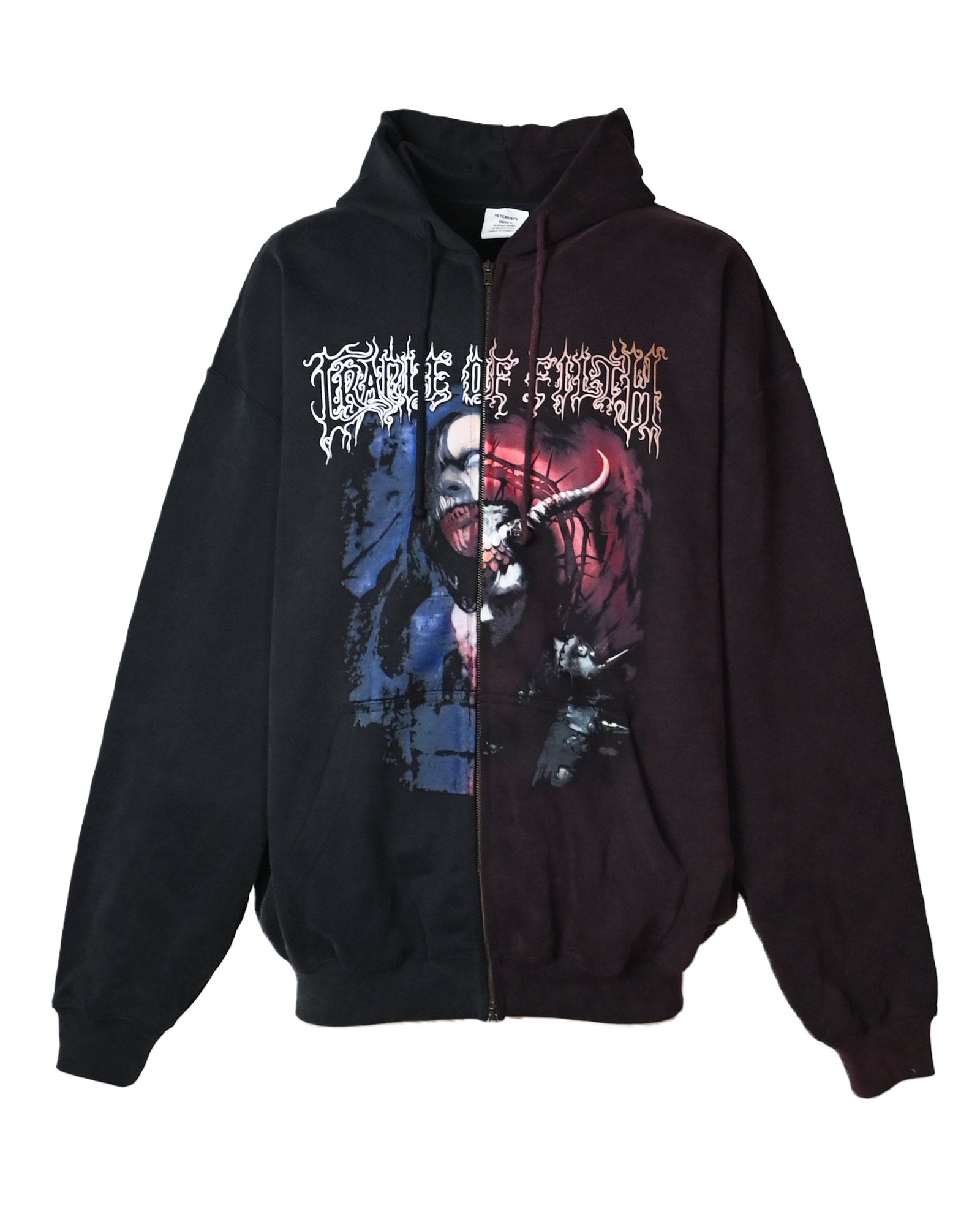 VETEMENTS・ヴェトモン -  COF CUT-UP OVERSIZED ZIP-UP HOODIE / BLACK / RED