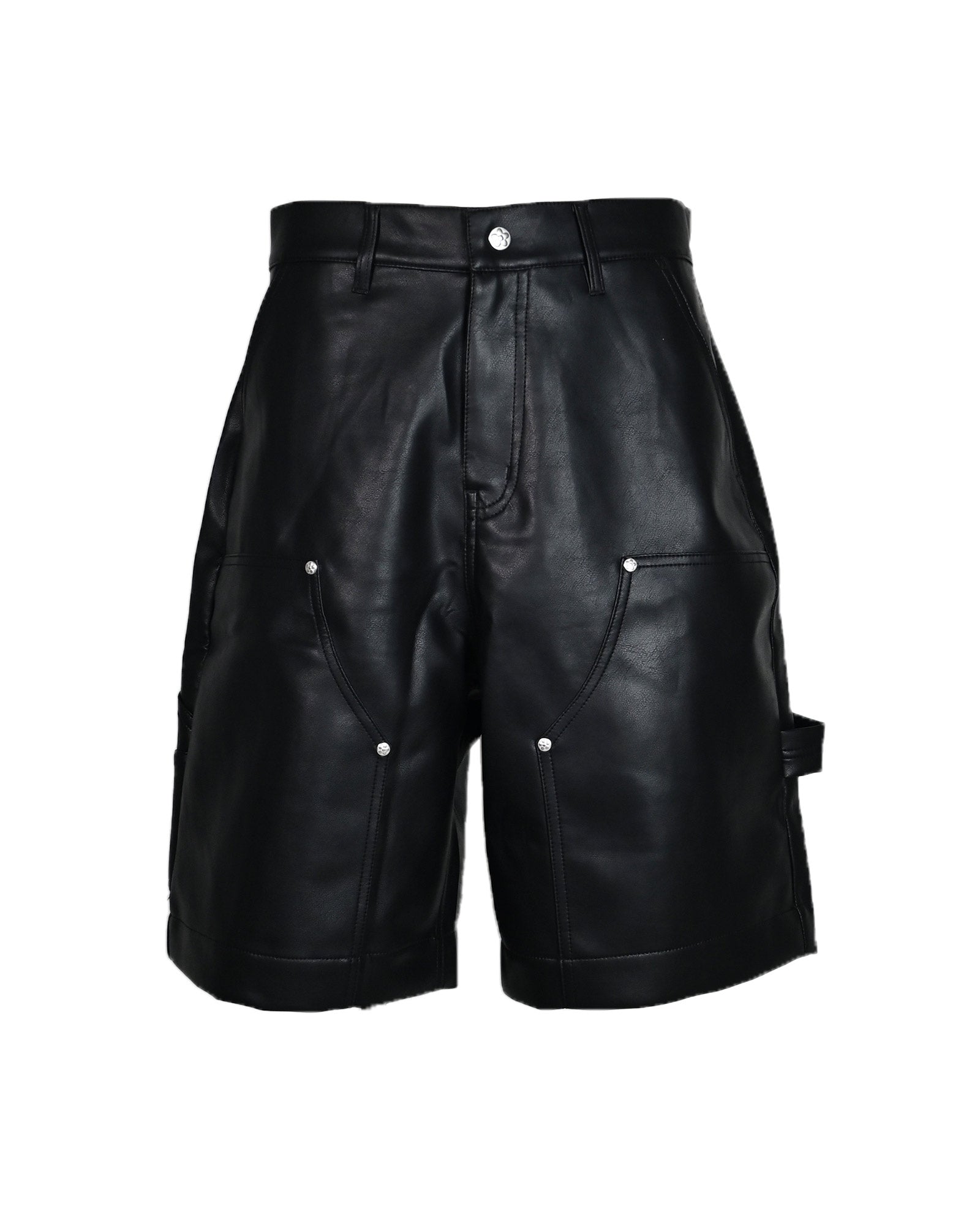 DOUBLE KNEE LEATHER SHORTS / BLACK