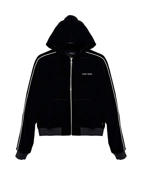 LAST NEST - WASHED HOODIE/ジップ パーカー/BLACK LAST NEST (ラストネスト)VELVET TRACK HOODIE / BLACK | Detail