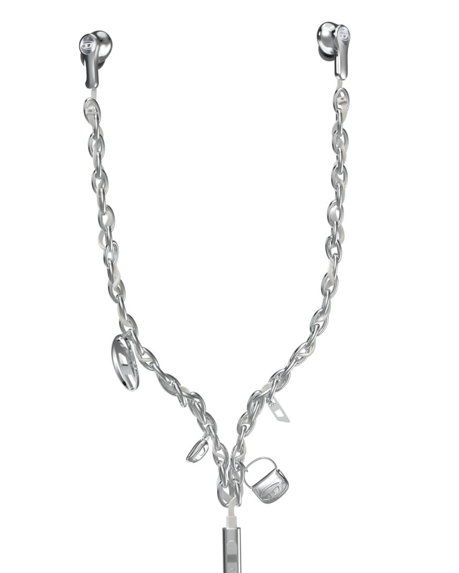 DIESEL・diesel -  "WIRDE EARBUDS AND CHARMS" / SILVER