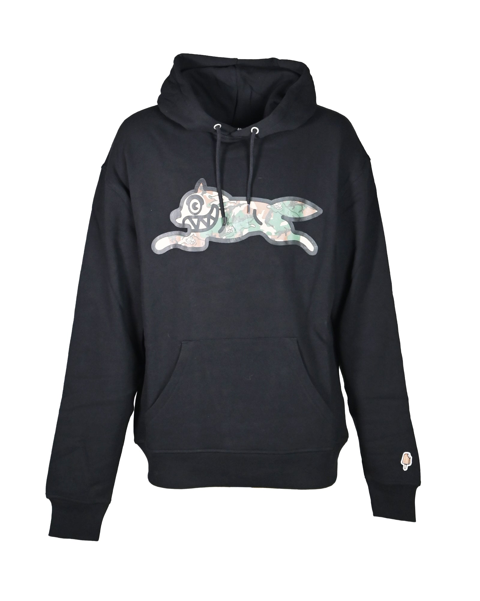 WOODLAND CAMO RUNNING DOG POPOVER HOOD / BLACK