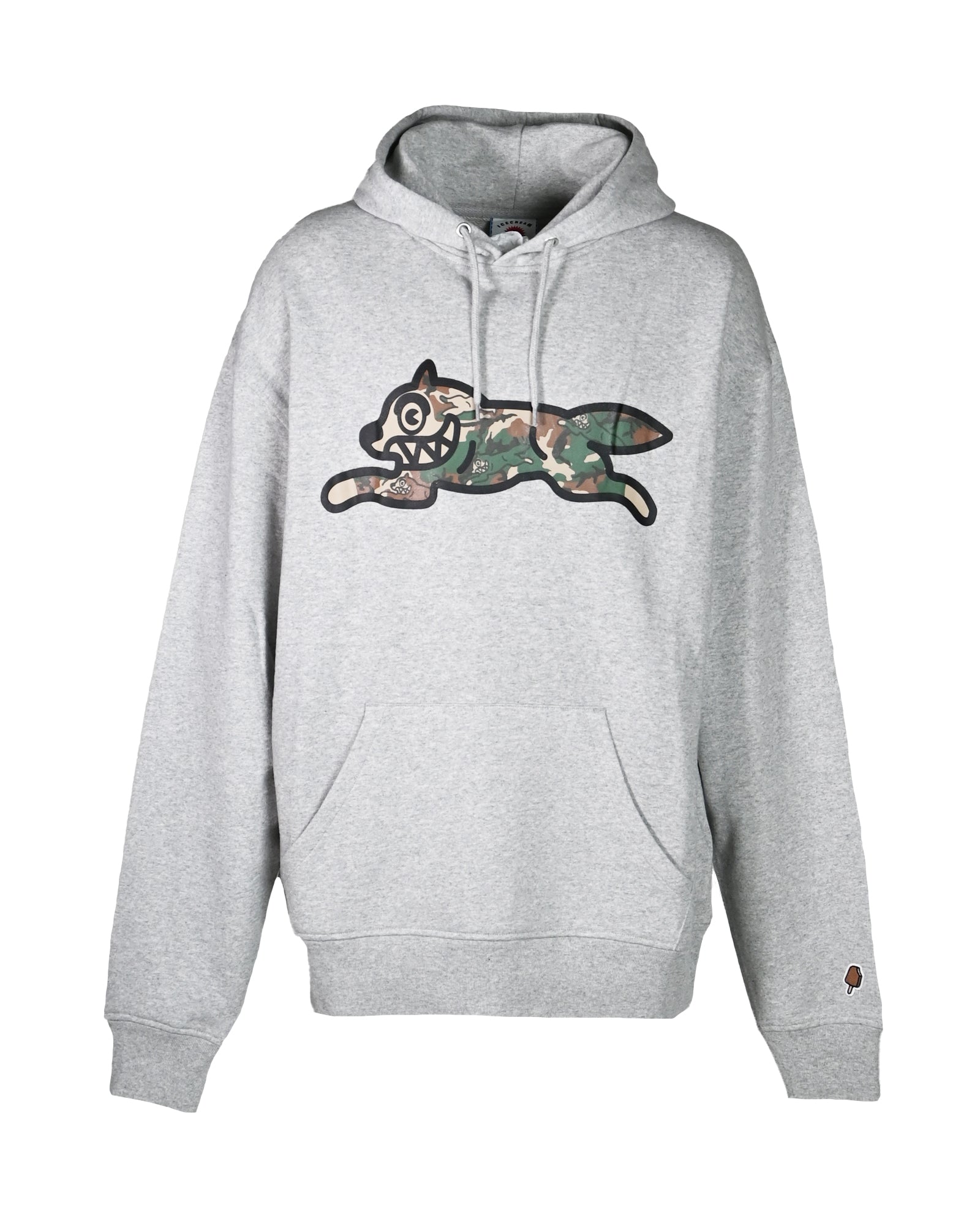 WOODLAND CAMO RUNNING DOG POPOVER HOOD / HEATHER GRAY