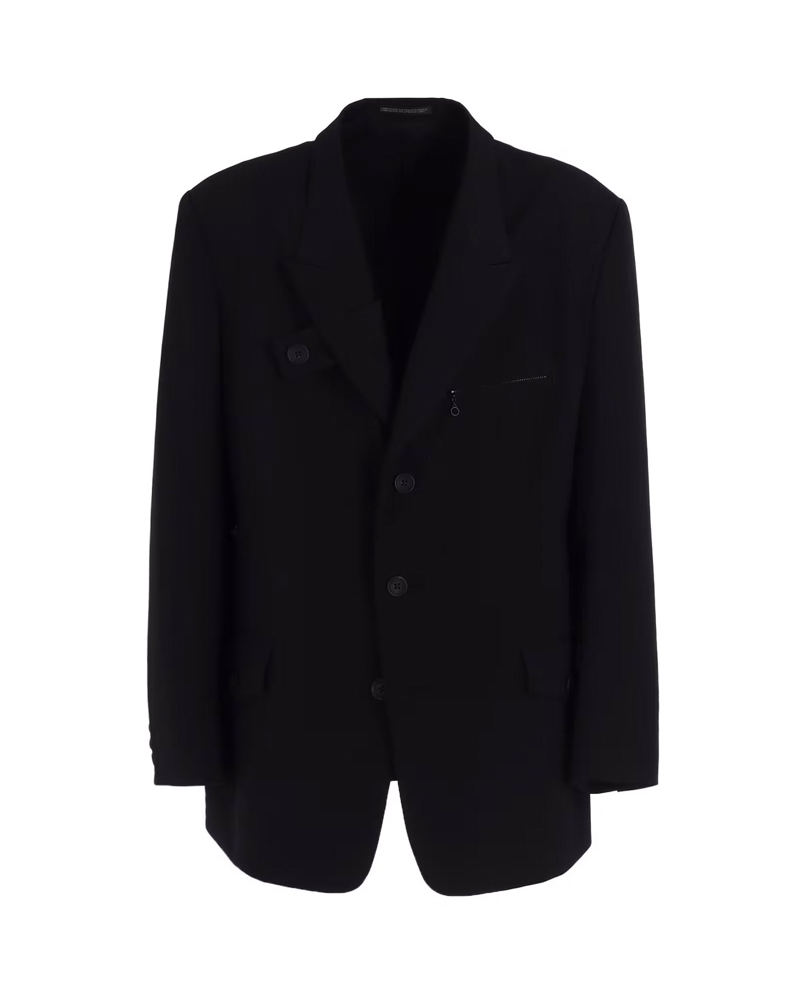 WOOL GABARDINE JACKET WITH A RIGHT LAPEL TAB / BLACK