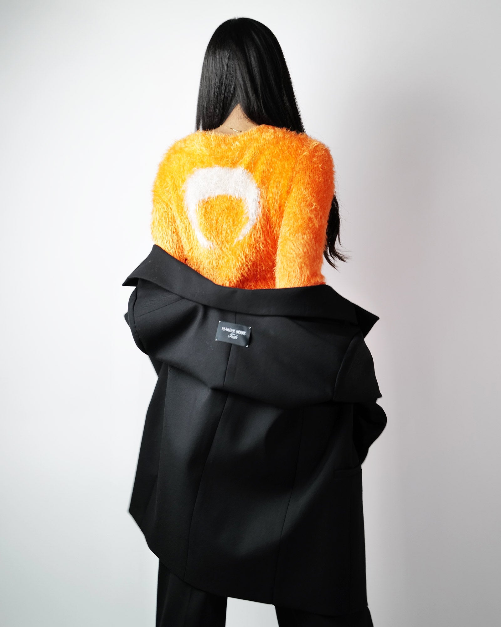 Marine Serre・marine cell -  PUFFY KNIT CROPPED PULLOVER / ORANGE