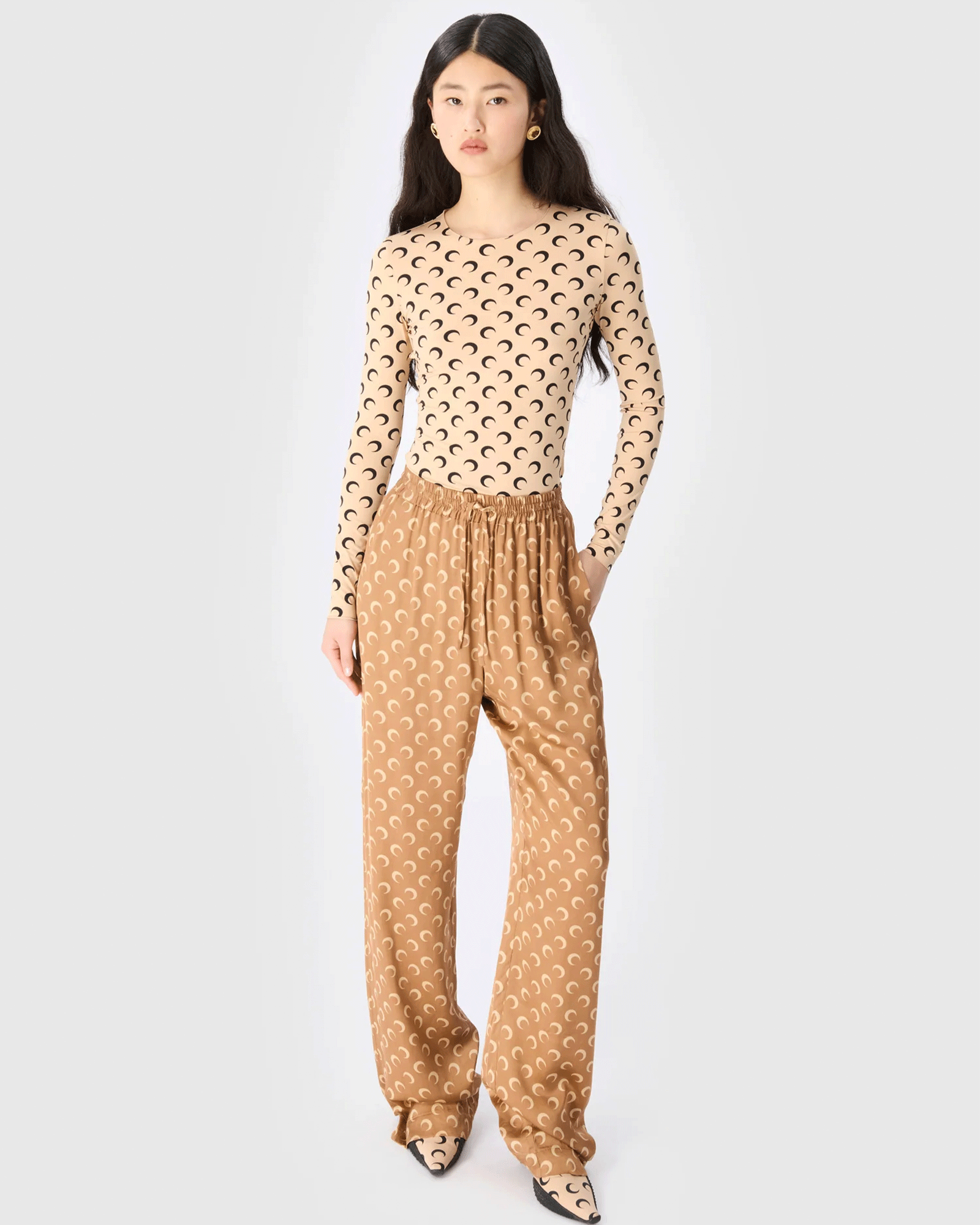 Marine Serre・marine cell -  MOON PRINTED JERSEY LS CREWNECK TOP / TAN