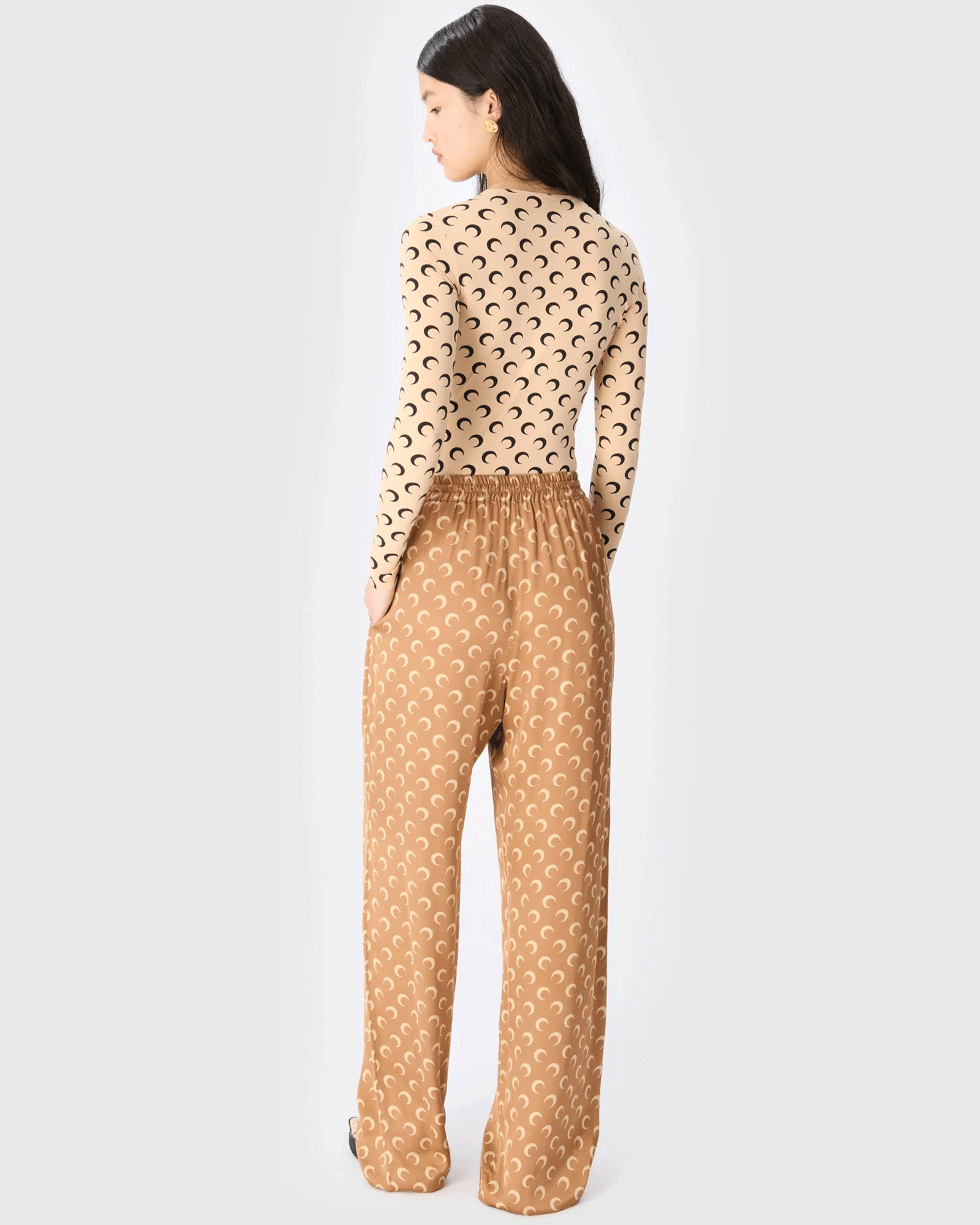 Marine Serre・marine cell -  MOON PRINTED JERSEY LS CREWNECK TOP / TAN