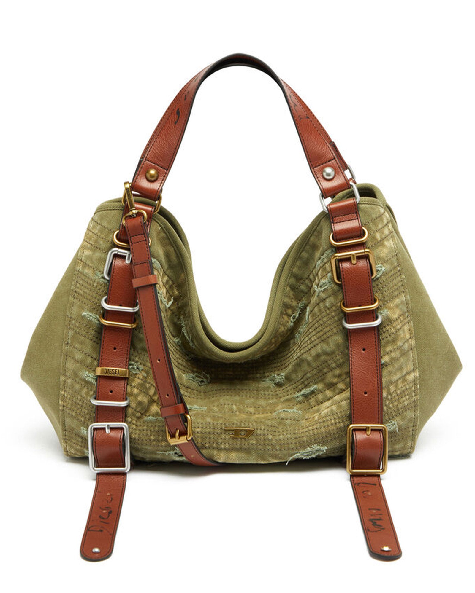 DIESEL・diesel -  D-ONE-MEDIUM TOP-HANDLE BAG IN DISTRESSED CANVAS / MILITARY GREEN