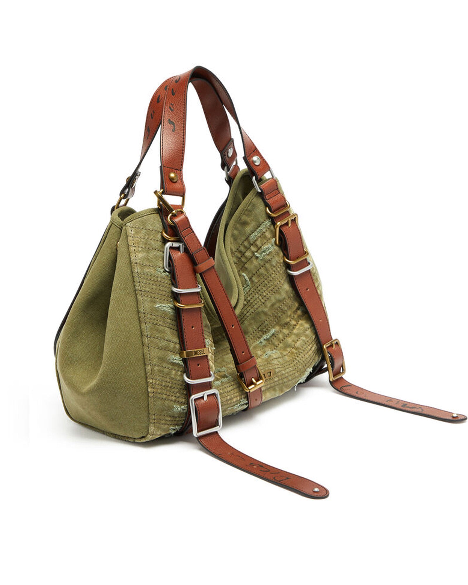 DIESEL・diesel -  D-ONE-MEDIUM TOP-HANDLE BAG IN DISTRESSED CANVAS / MILITARY GREEN
