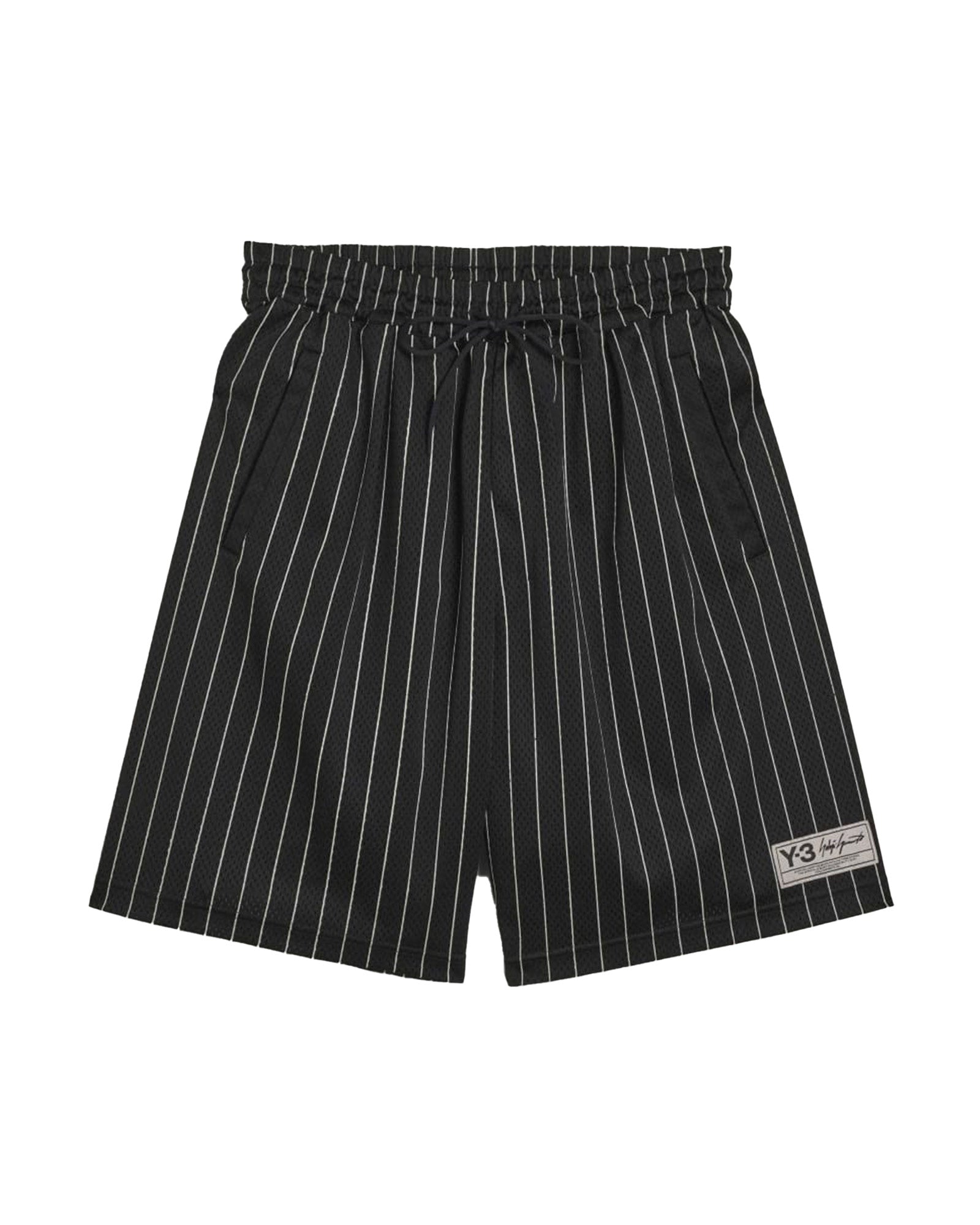 Y-3 MESH PINSTRIPE SHORTS / BLACK
