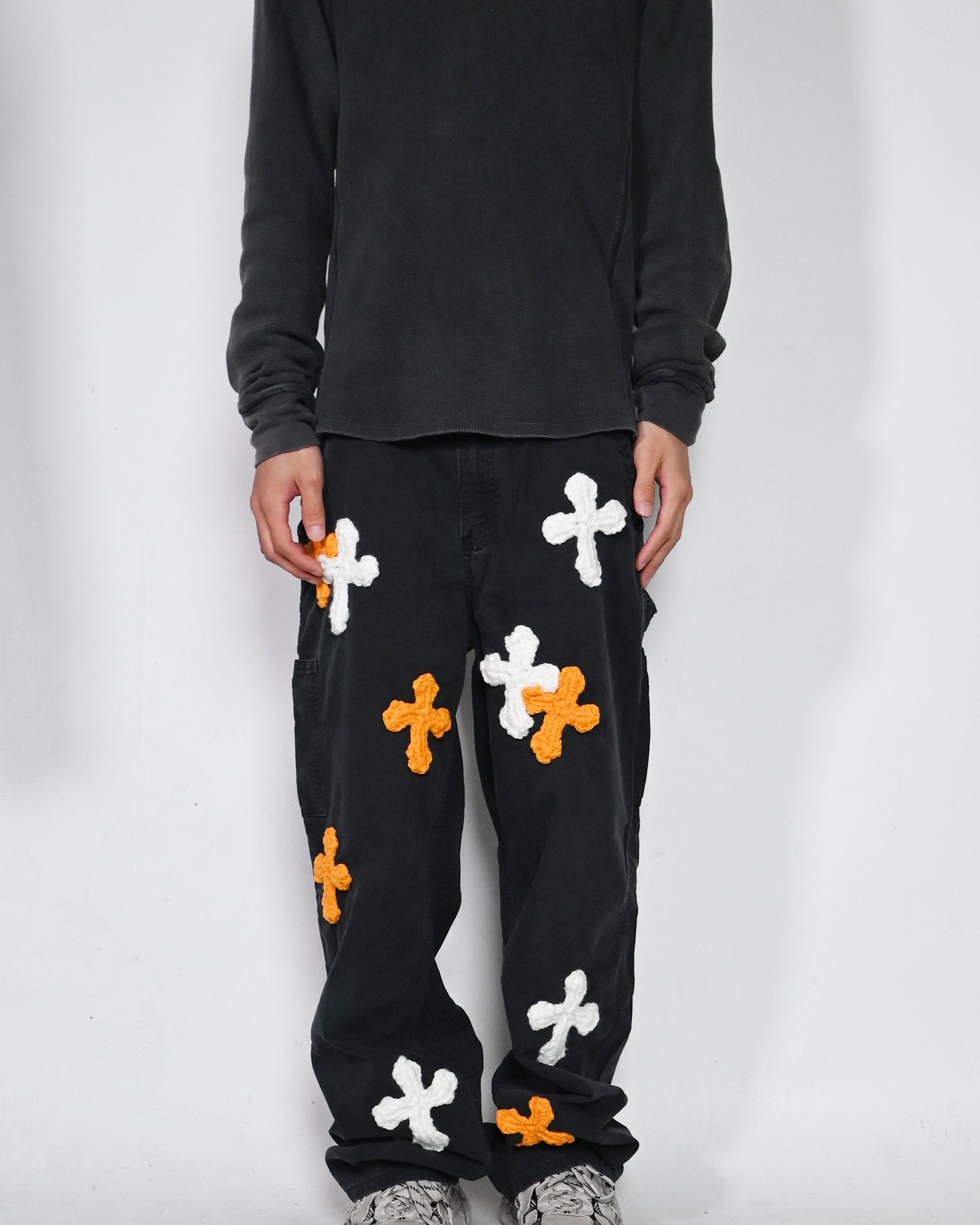 Y.A.R.N.・ヤーン - デニムパンツ Y.A.R.N. CARHARTT REMAKED PANTS-3 / BLACK
