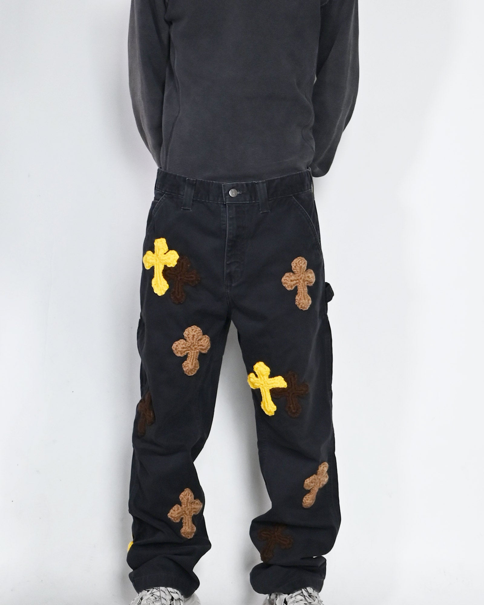 Y.A.R.N.・ヤーン - デニムパンツ Y.A.R.N. CARHARTT REMAKED PANTS-6 / BLACK