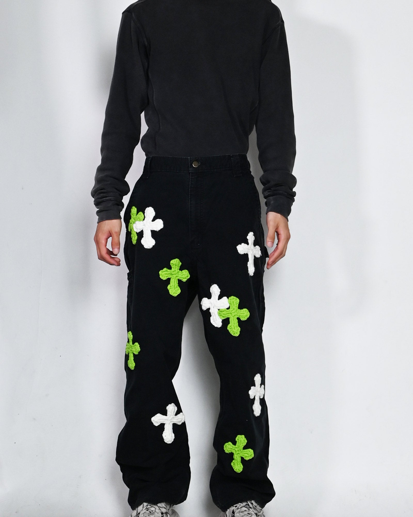 Y.A.R.N.・ヤーン - デニムパンツ Y.A.R.N. CARHARTT REMAKED PANTS-5 / BLACK
