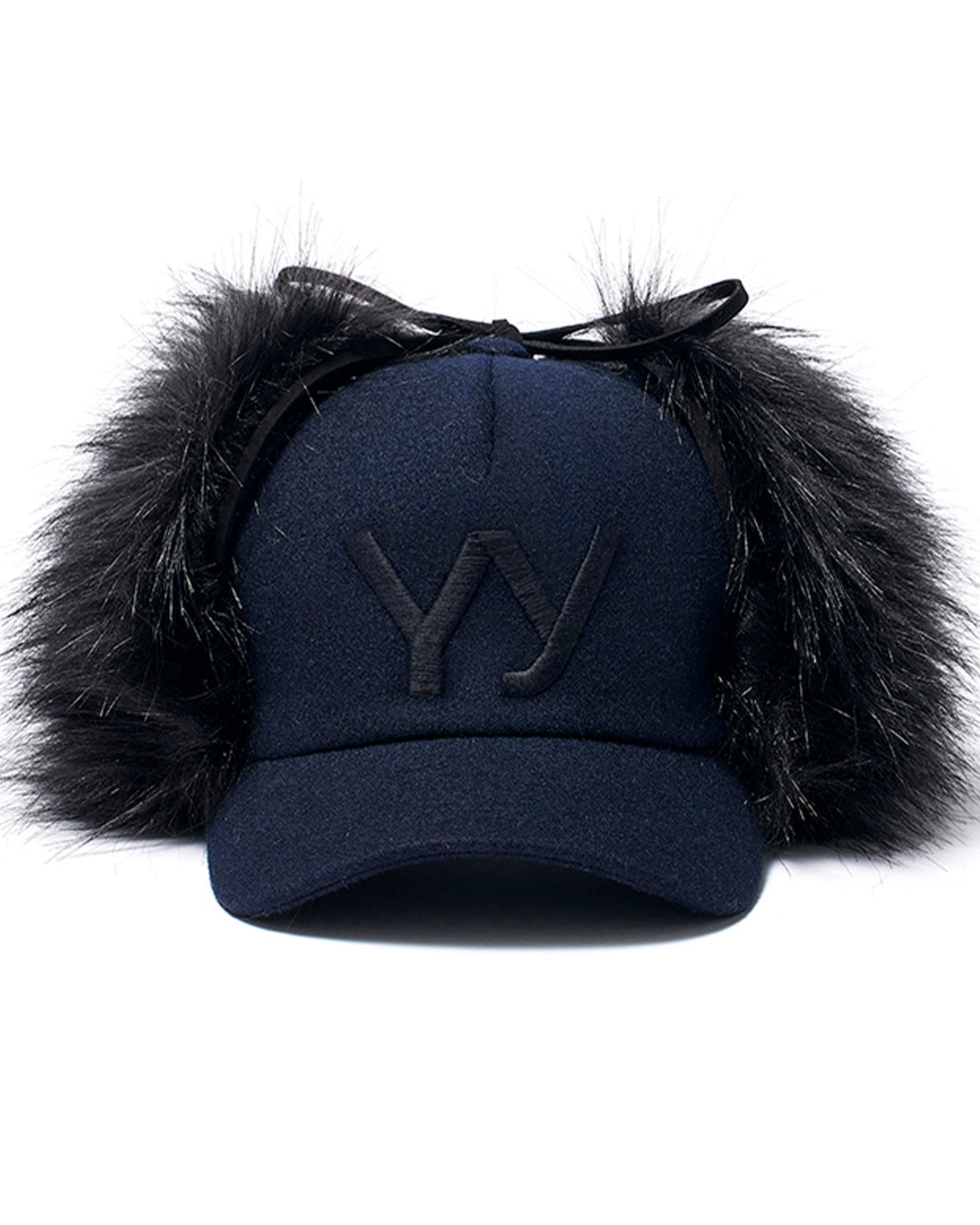 FAUX FUR EARFLAP CAP / NAVY