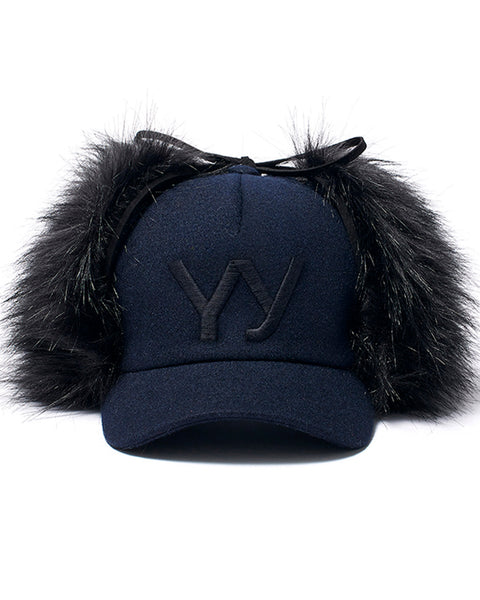 OPEN YY (オープン ワイワイ) FAUX FUR EARFLAP CAP / NAVY | Detail