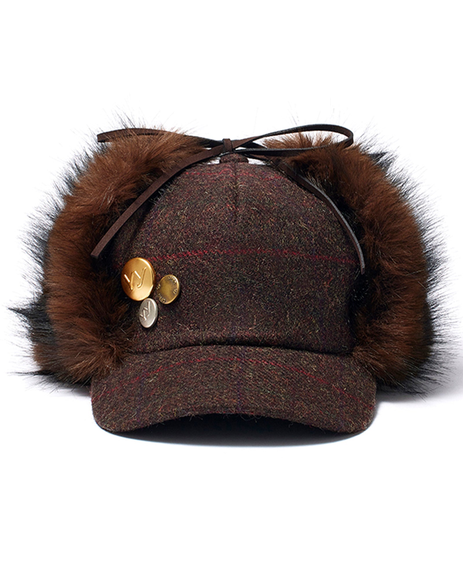 FAUX FUR EARFLAP CAP / BROWN