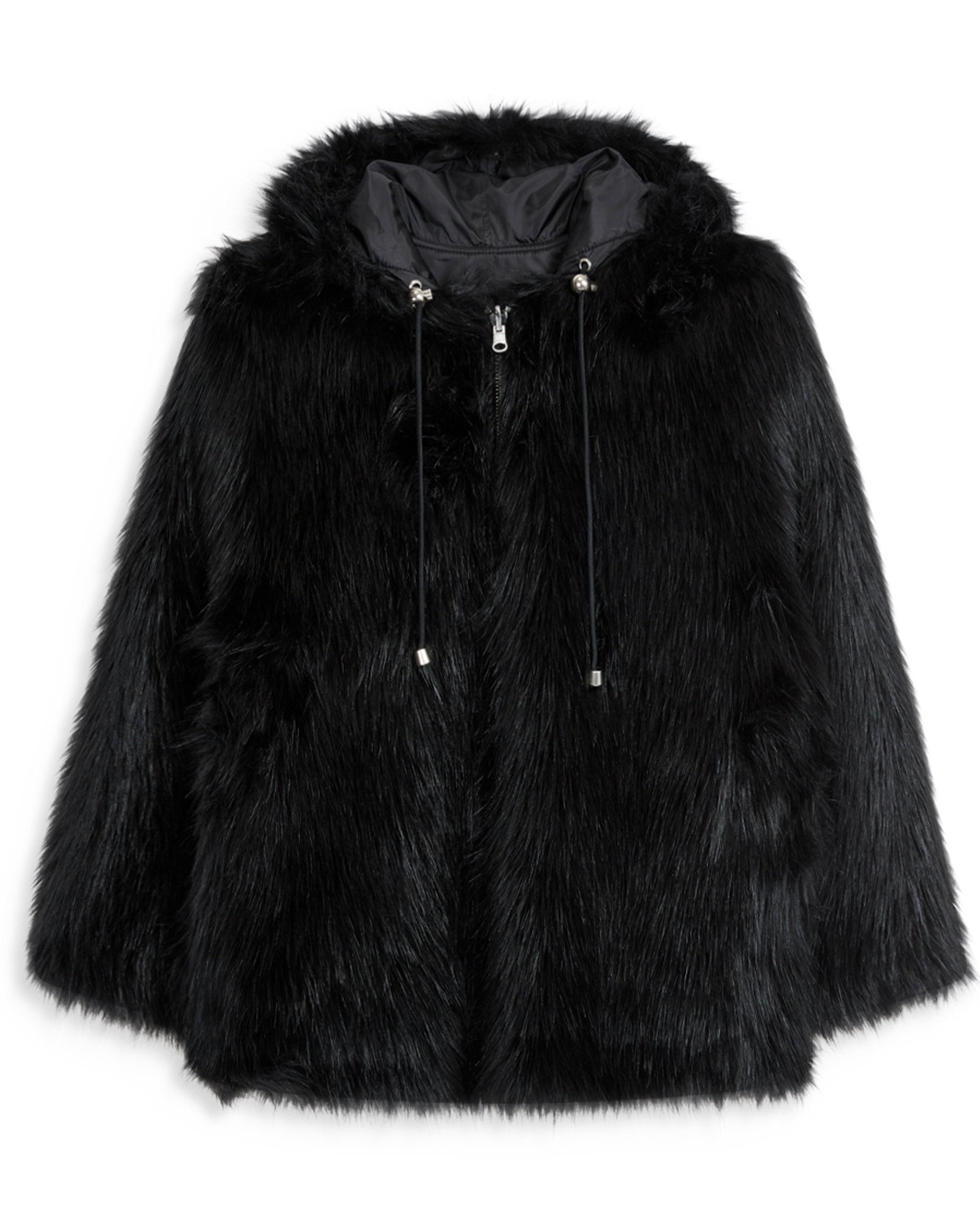 REVERSIBLE FAUX FUR HOOD JACKET / BLACK