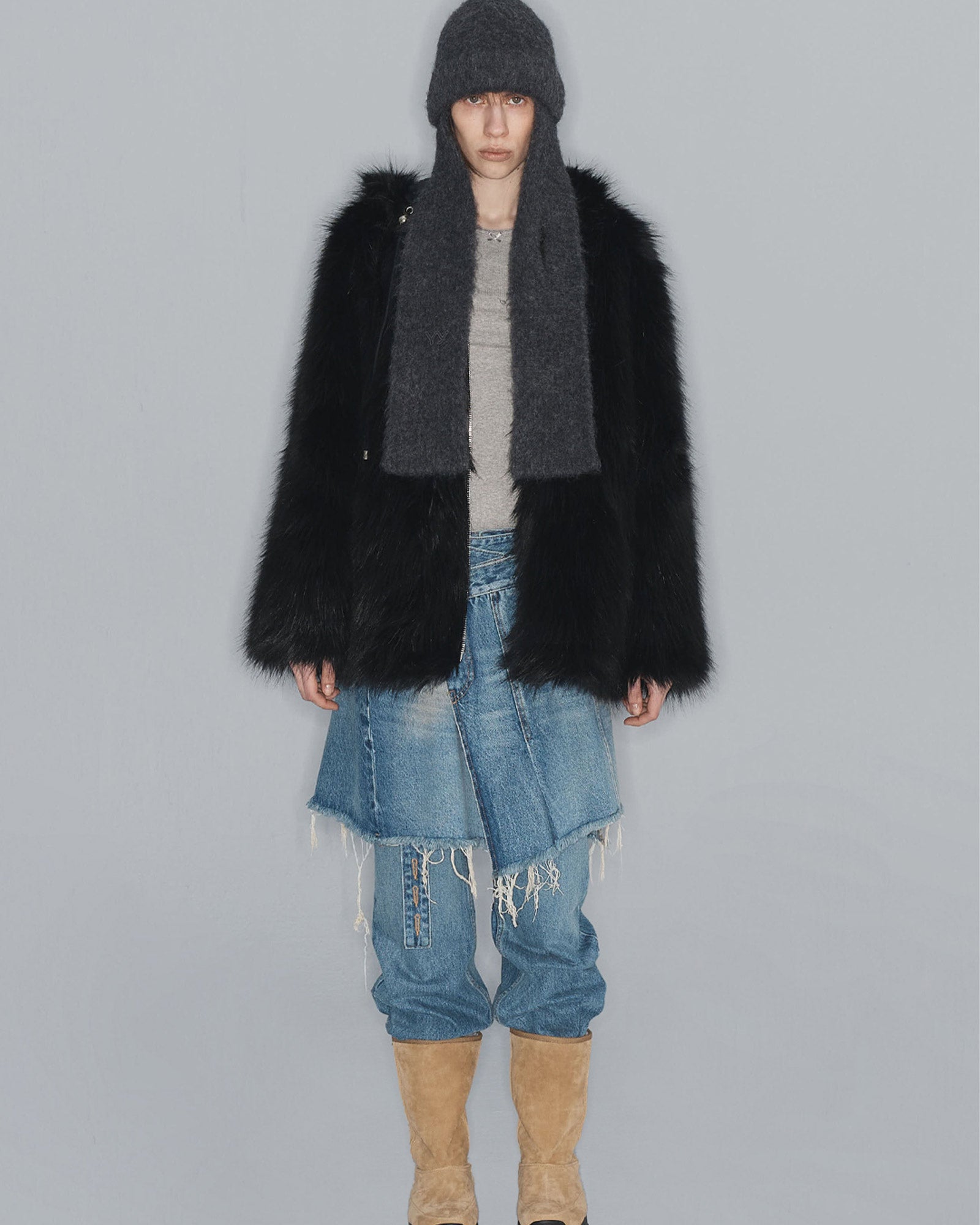 OPEN YY・オープン ワイワイ - ジャケット REVERSIBLE FAUX FUR HOOD JACKET / BLACK