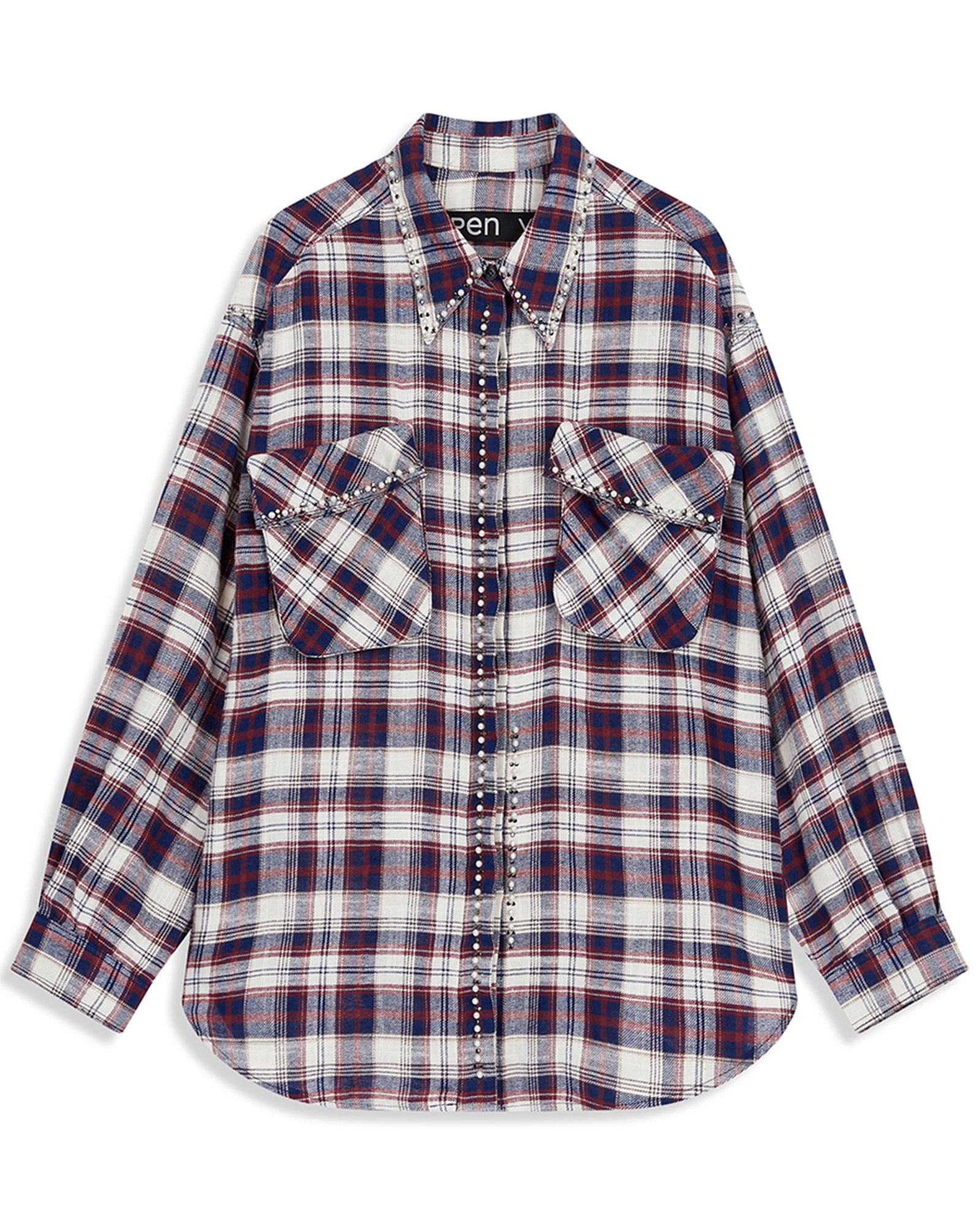 BEADED POCKET SHIRT / CHECKERED RED