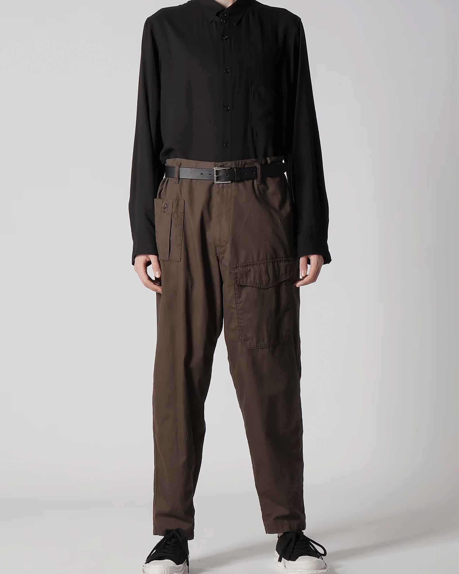 Yohji Yamamoto × BLACK SCANDAL OXFORD NO-TUCK WAIST STRING WORK PANTS / DARK BROWN