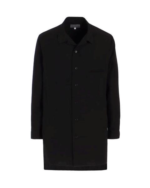 ヨウジヤマモト　ブラックアシンメトリックシャツ 長袖 PORTRAIT PRINT ASYMMETRY JACKET(M Black): Yohji Yamamoto