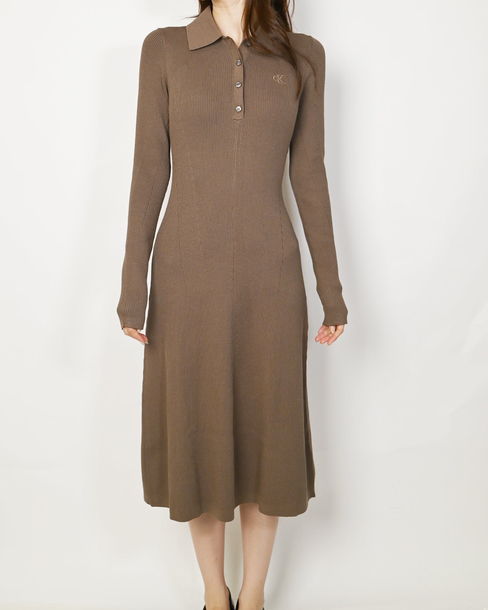 Calvin Klein・カルバン クライン - スカート・ワンピース A-FIT & FLARE MAXI RIB PL DRESS / BROWN