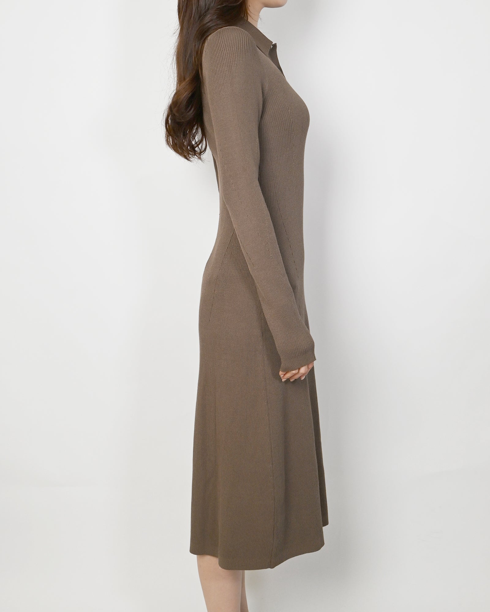 Calvin Klein・カルバン クライン - スカート・ワンピース A-FIT & FLARE MAXI RIB PL DRESS / BROWN
