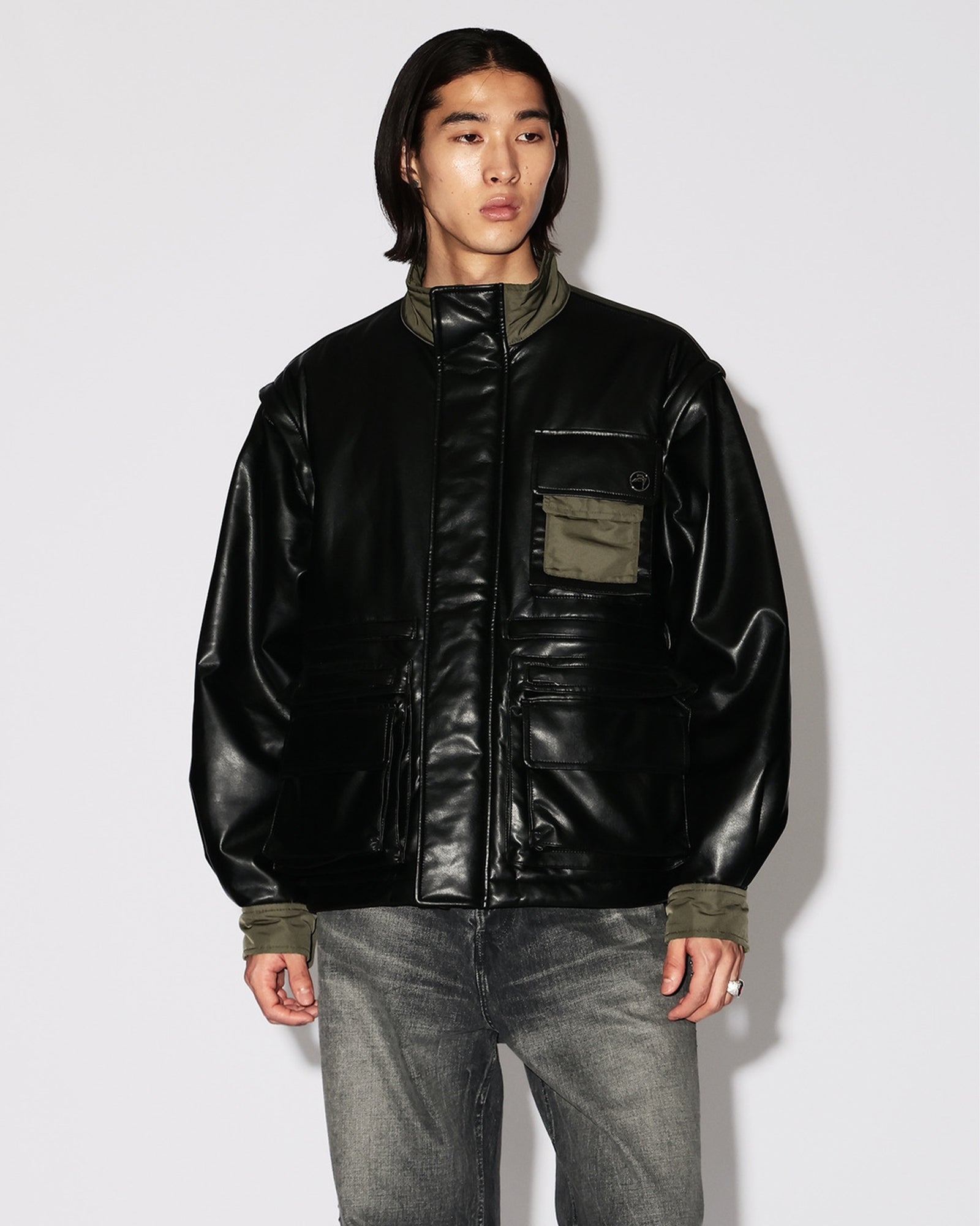 AMBUSH・アンブッシュ - ジャケット FAKE LEATHER BACK NYLON JACKET / BLACK