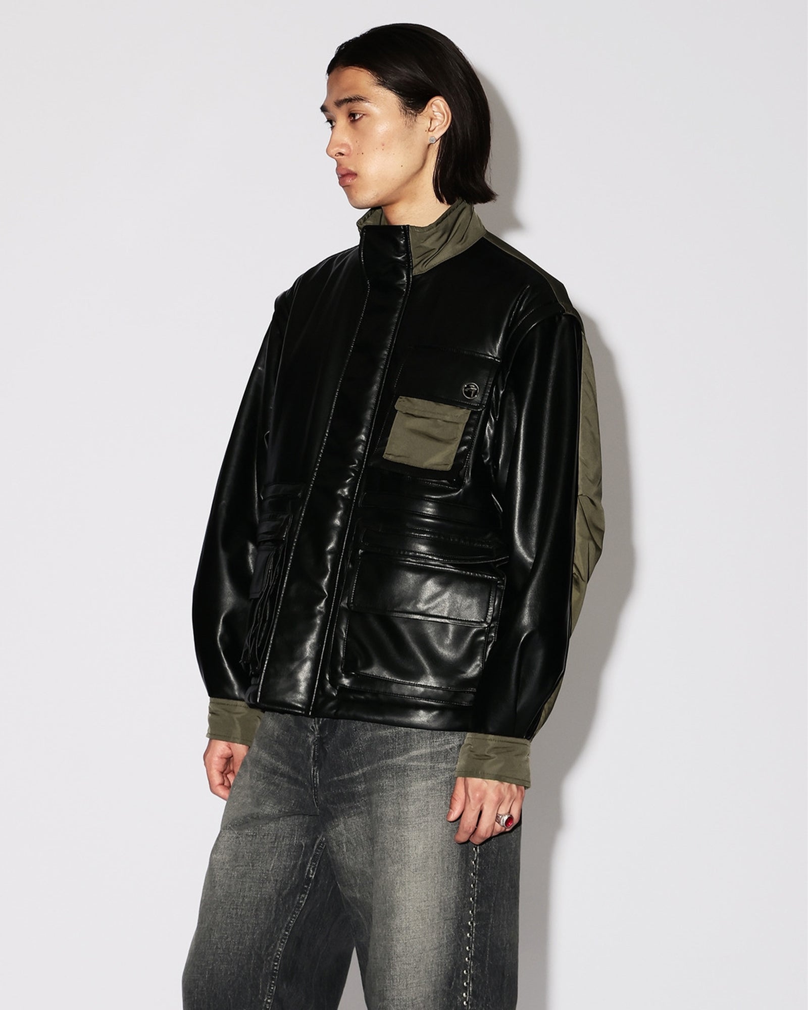AMBUSH・アンブッシュ - ジャケット FAKE LEATHER BACK NYLON JACKET / BLACK