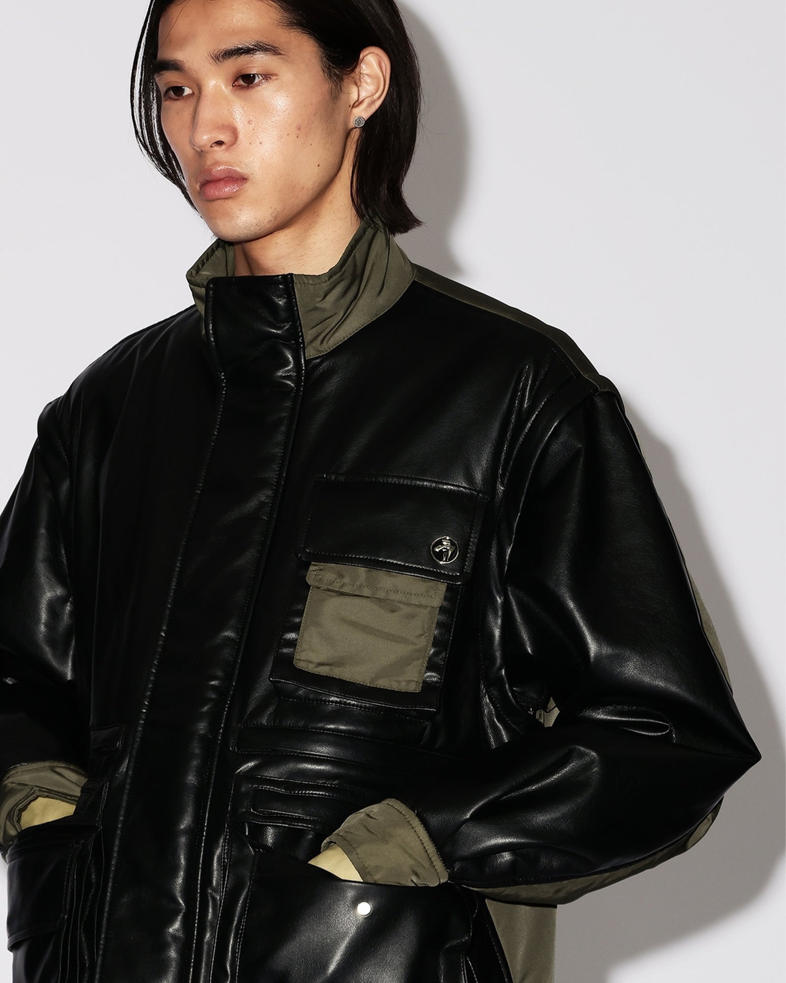AMBUSH・アンブッシュ - ジャケット FAKE LEATHER BACK NYLON JACKET / BLACK