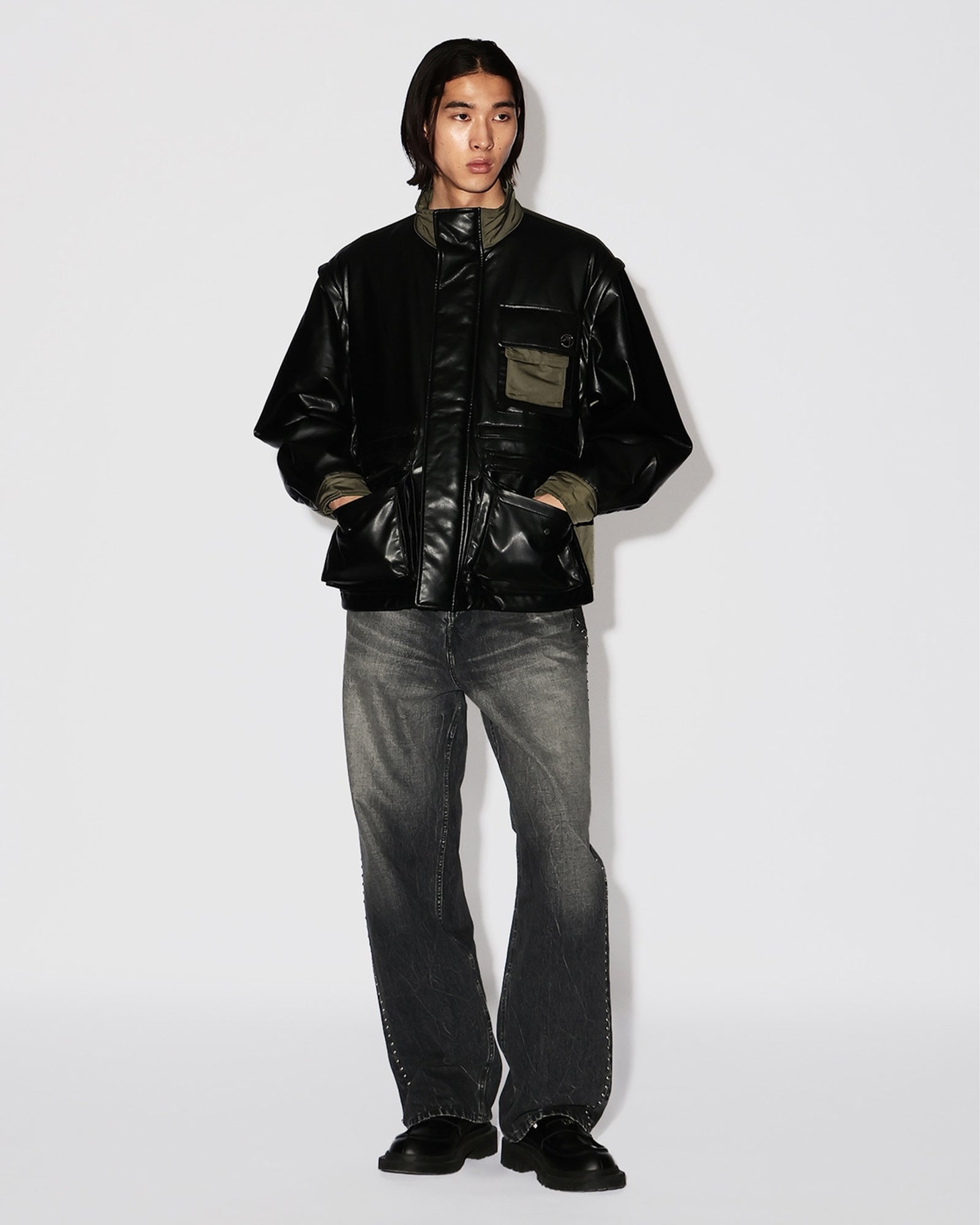 AMBUSH・アンブッシュ - ジャケット FAKE LEATHER BACK NYLON JACKET / BLACK