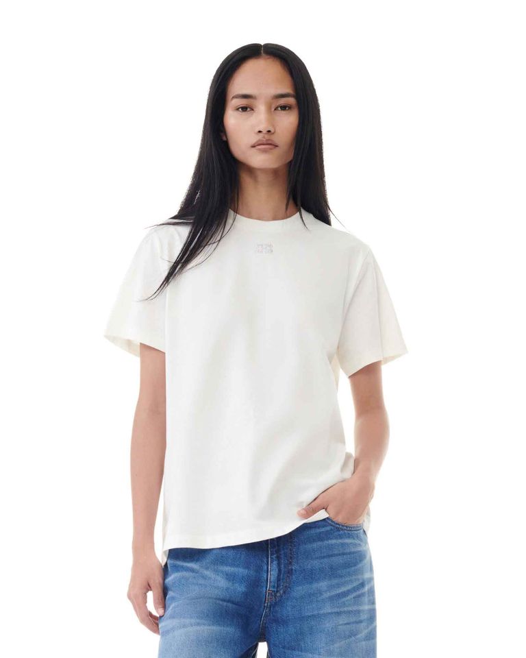 GANNI × BASIC JERSEY RHINESTONE RELAXED T-SHIRT / WHITE