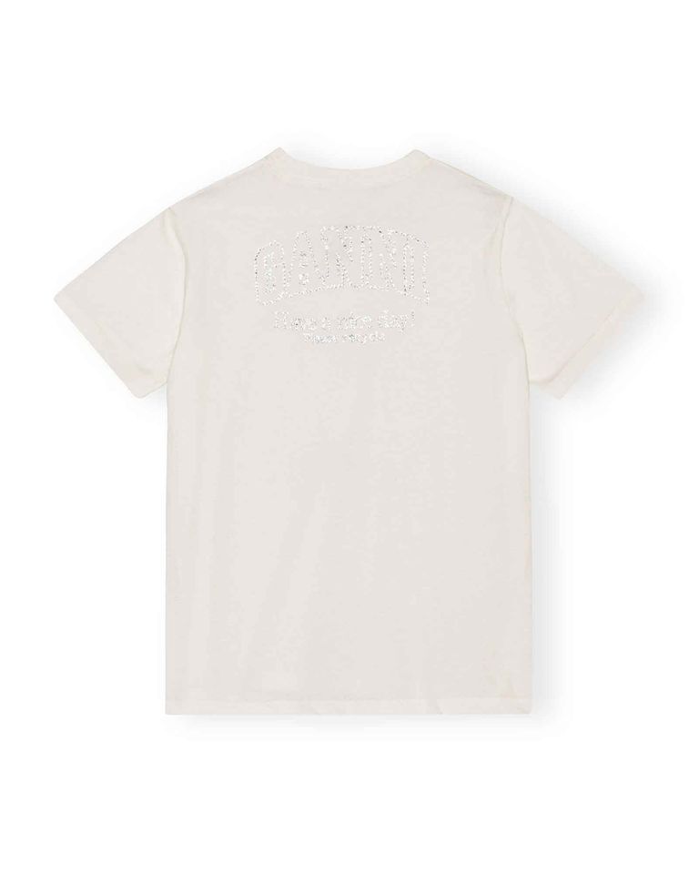 GANNI × BASIC JERSEY RHINESTONE RELAXED T-SHIRT / WHITE