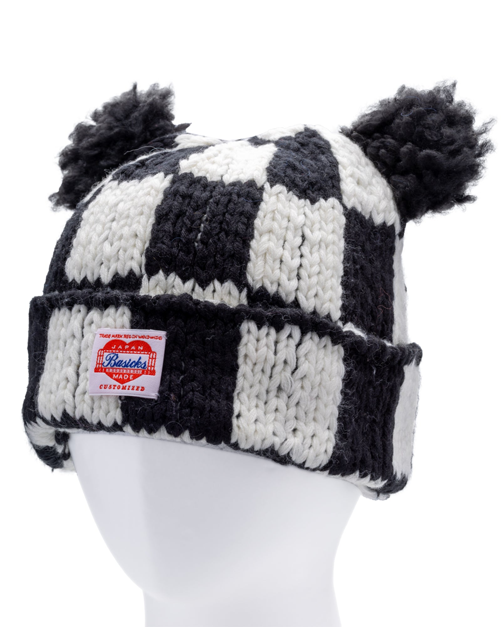 BASICKS・ベイシックス - ニットキャップ・ビーニー CHECKERED FLAG BEAR BEANIE / BLACK