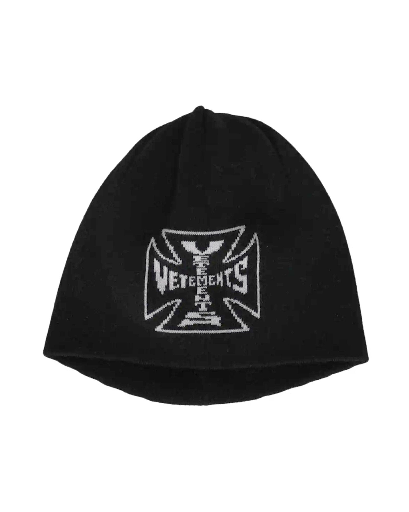 BIKER CROSS LOGO BEANIE / BLACK