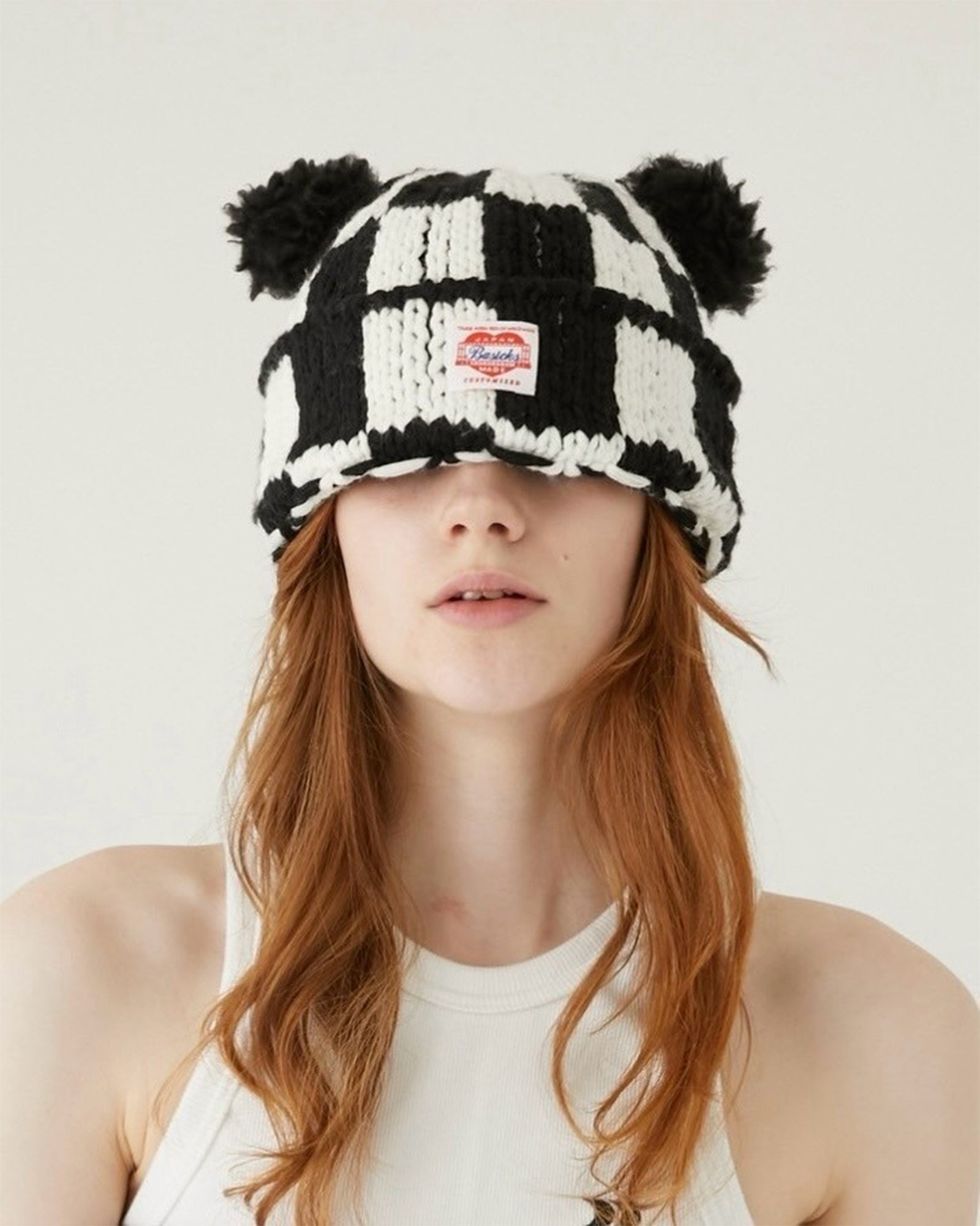 BASICKS・ベイシックス - ニットキャップ・ビーニー CHECKERED FLAG BEAR BEANIE / BLACK