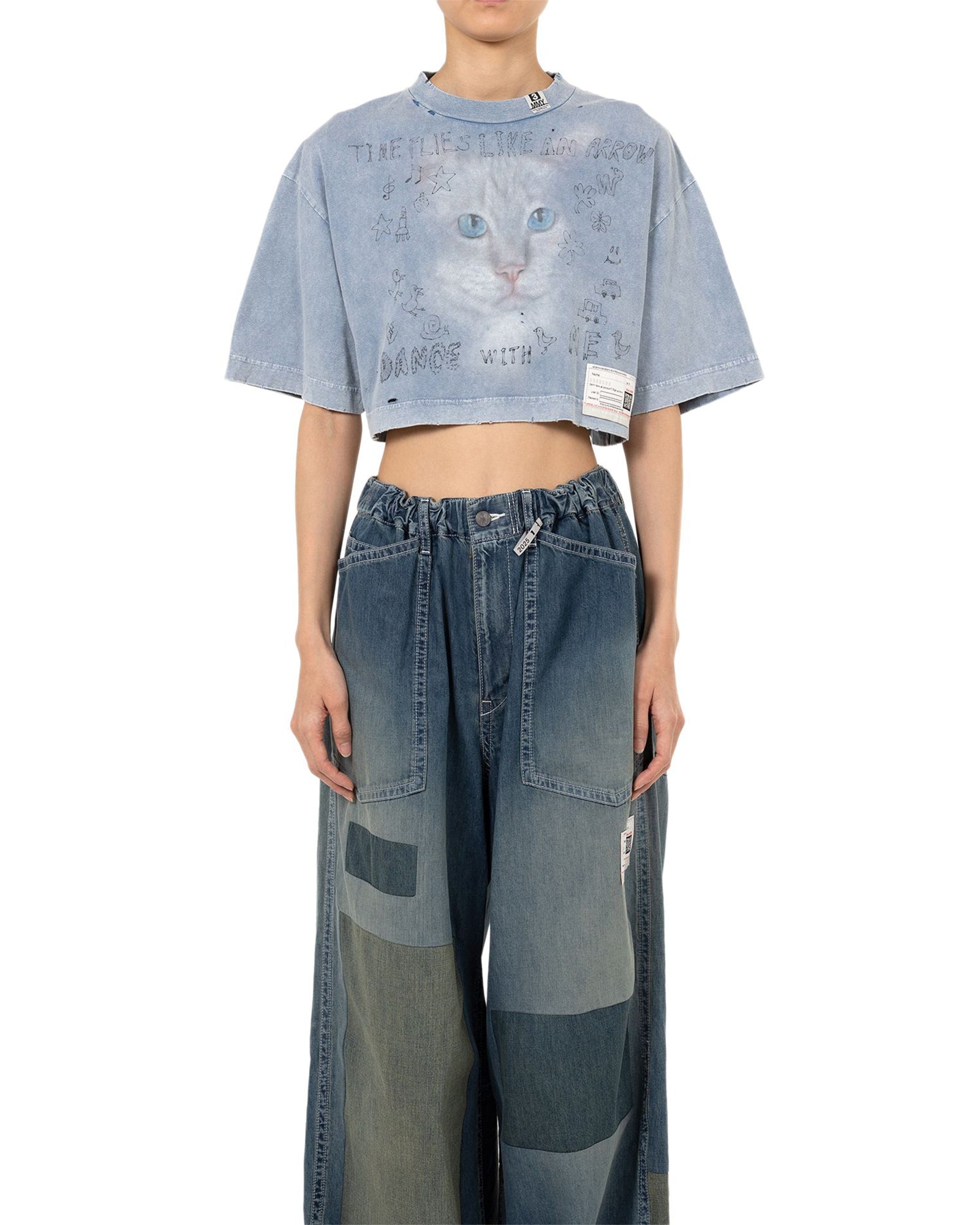 MIHARA YASUHIRO・ミハラヤスヒロ - Tシャツ・カットソー BLEACHED CROPPED TEE / BLUE