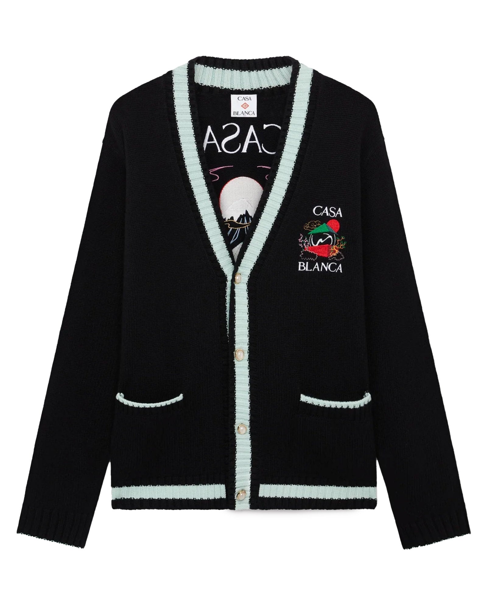 MERINO EMBROIDERY CARDIGAN / BLACK